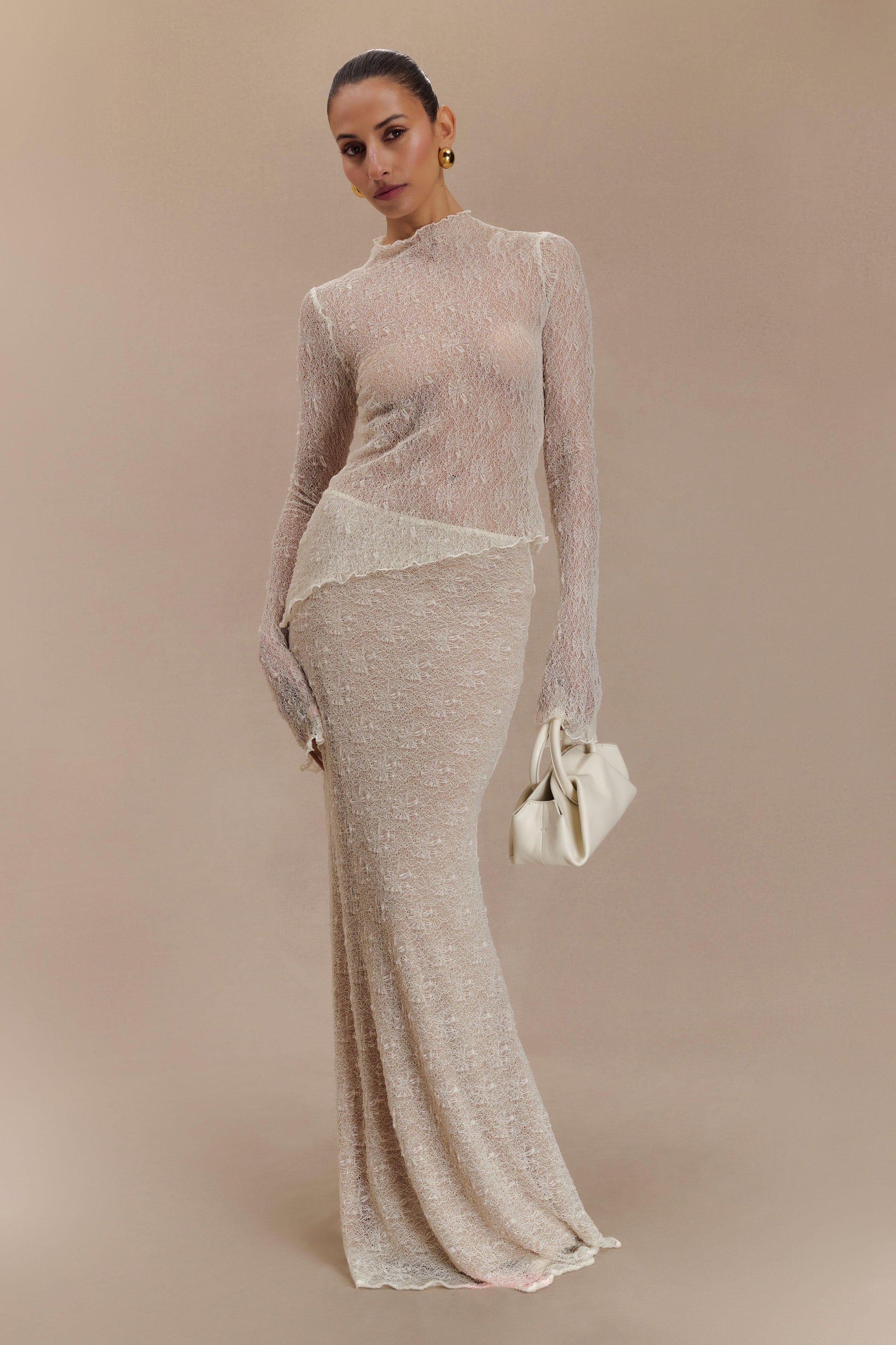 Riley Sheer Lace Long Sleeve Top - Ivory #7