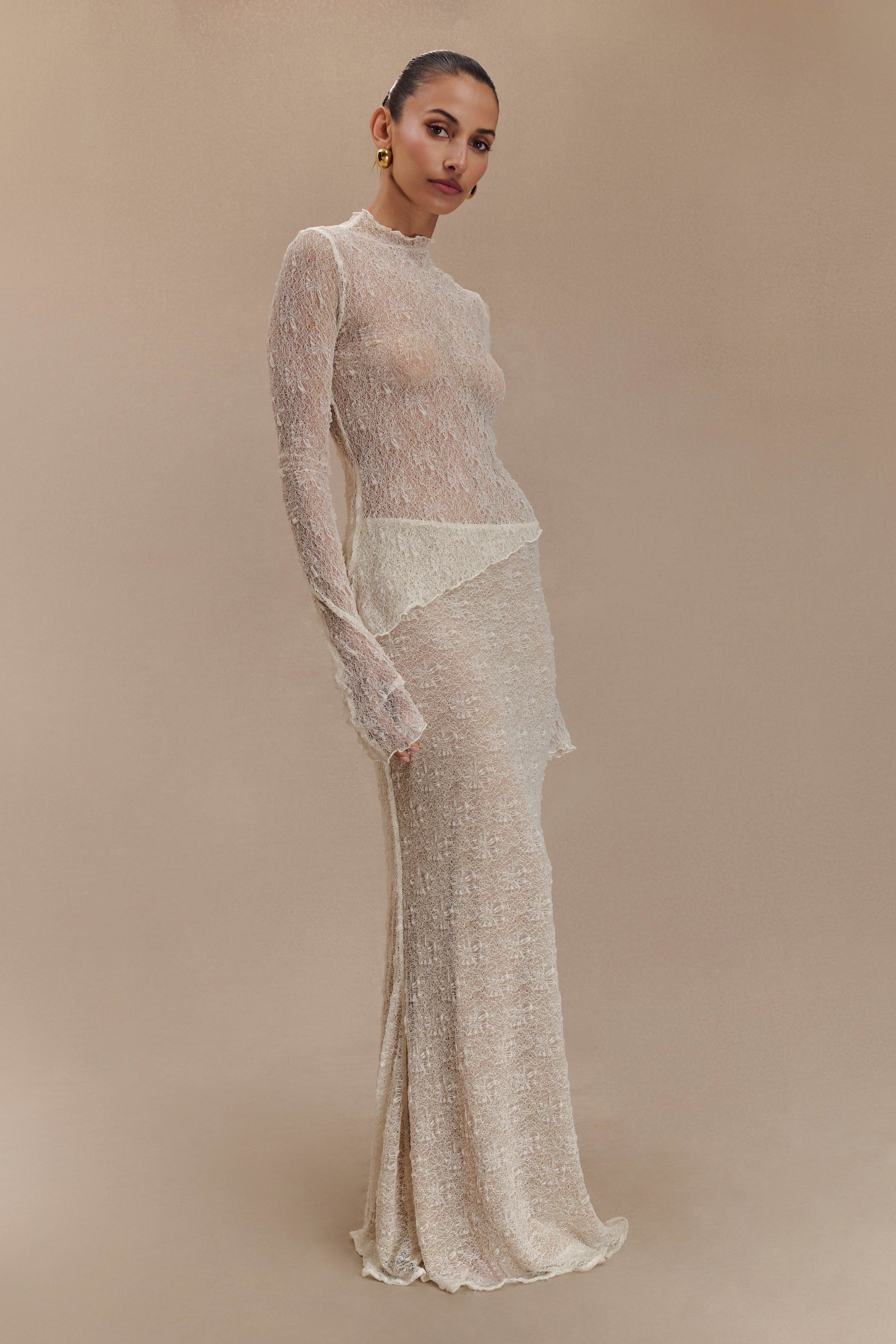 Riley Sheer Lace Long Sleeve Top - Ivory #5