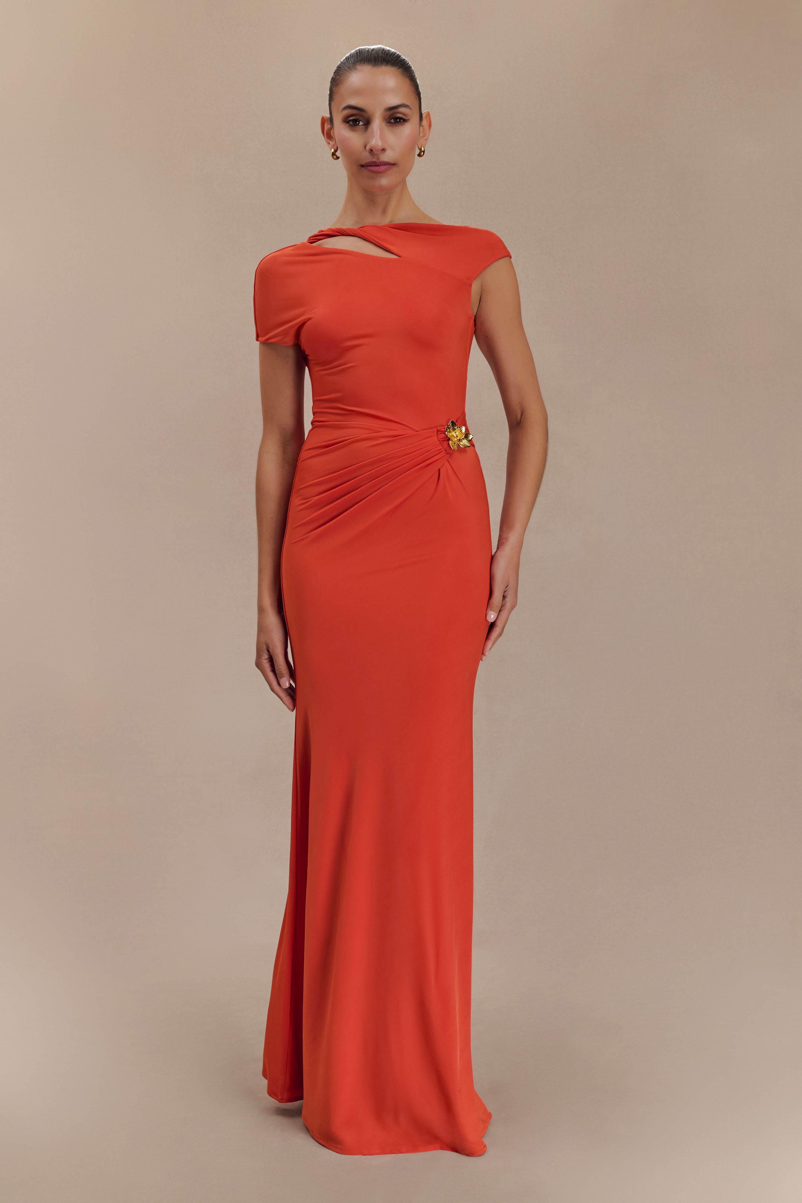 meshki orange dress Maggie Cupro Halter Mini Dress - Orange