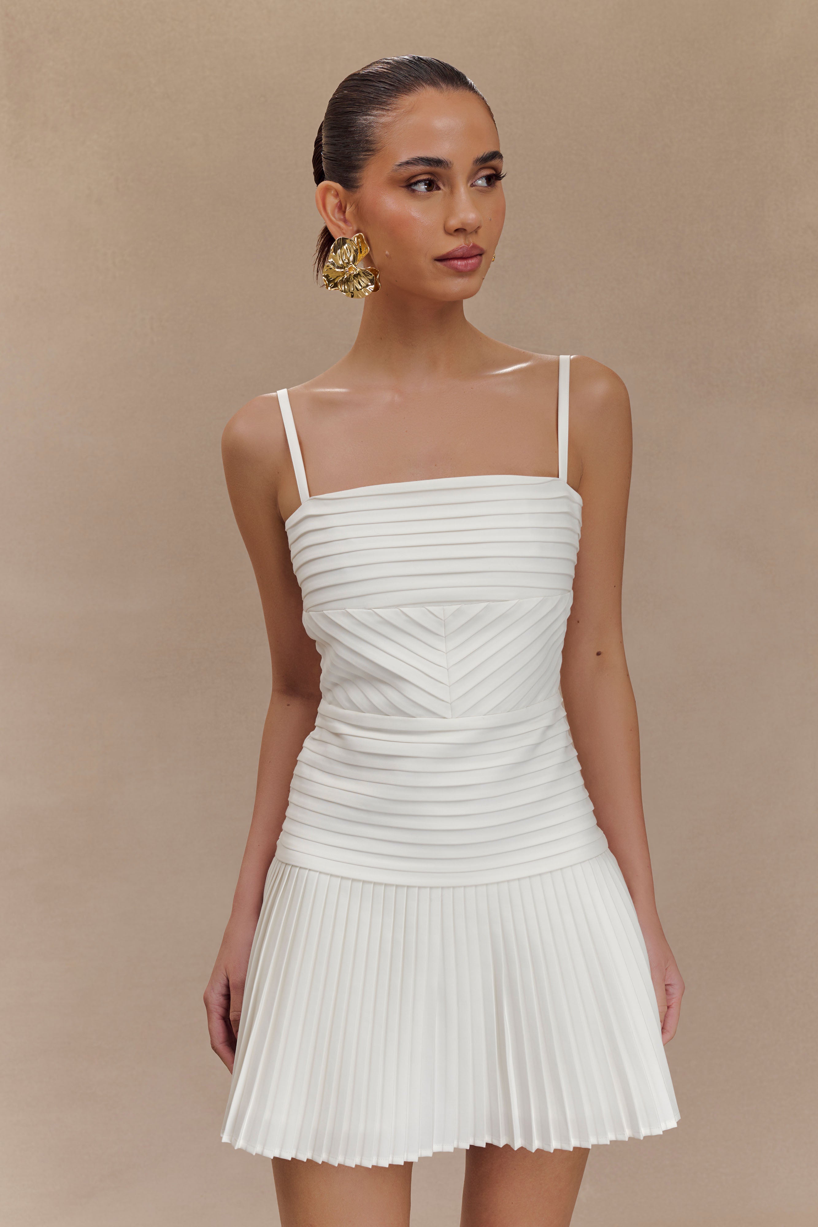 Rylee Multi Pleat Mini Dress White MESHKI - Main Image