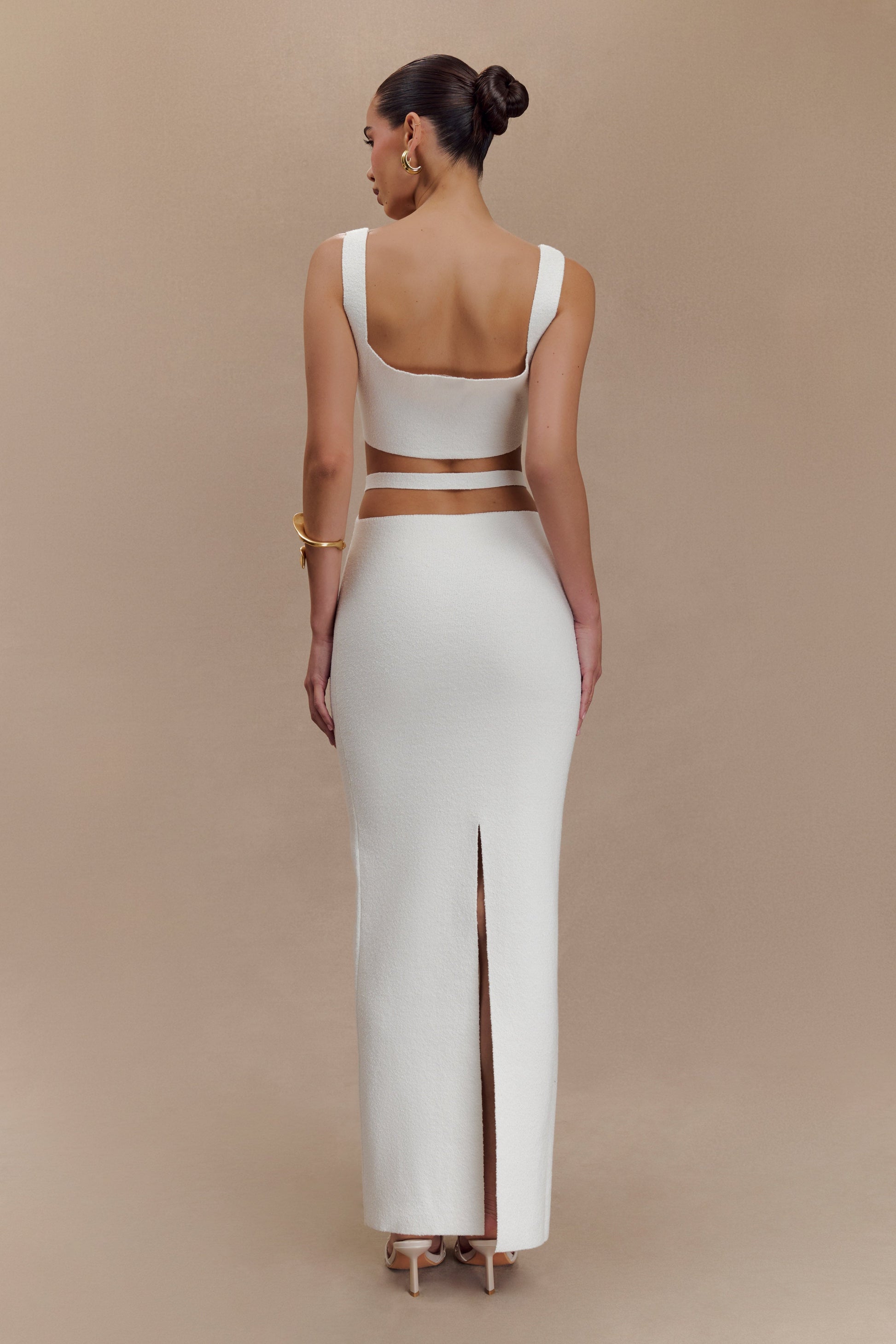 Alysanne Cut Out Knit Maxi Dress - White | MESHKI Alysanne Cut Out Knit Maxi Dress - White | MESHKI