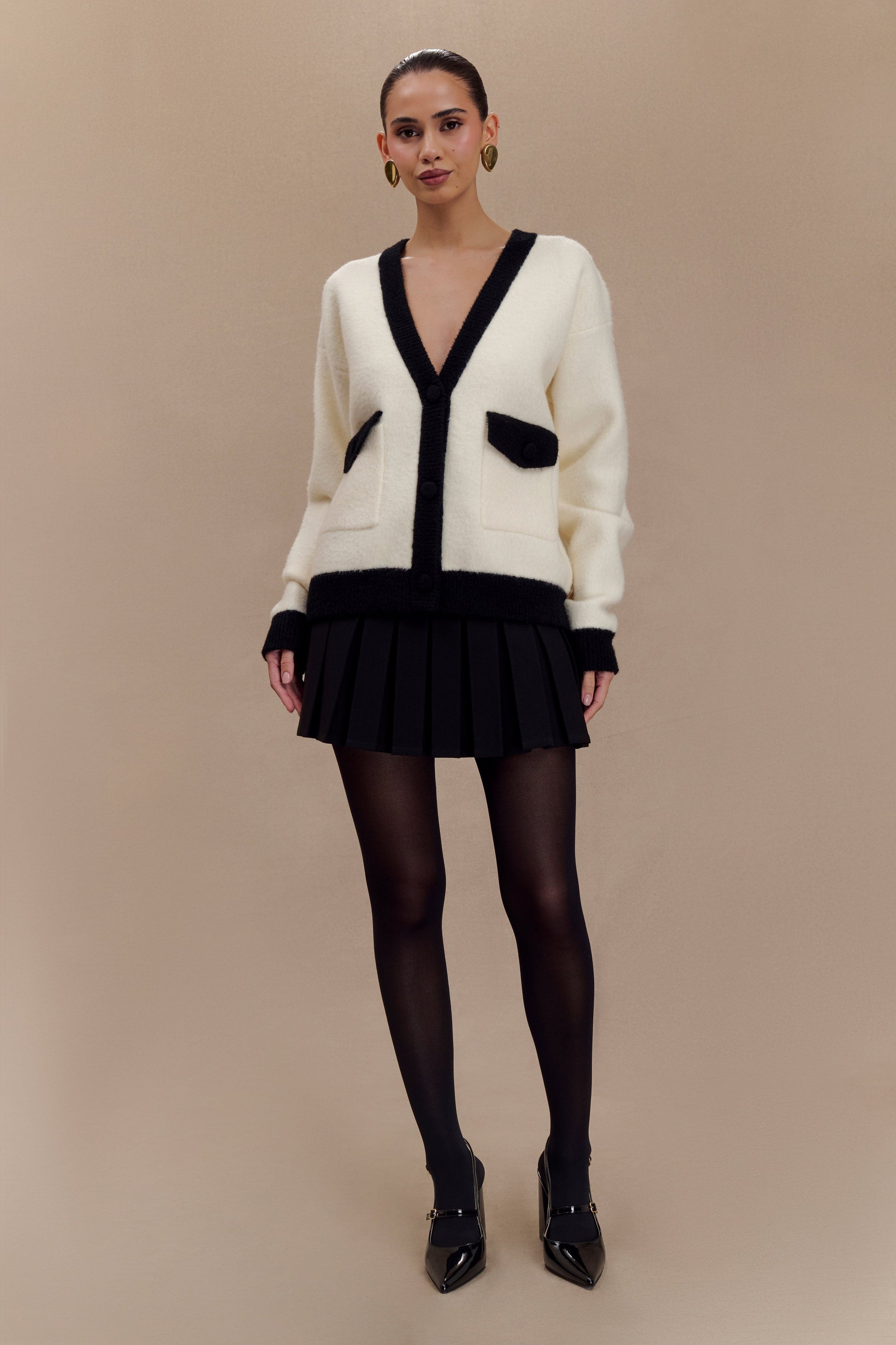 Evangeline Oversized Knit Cardigan - Black/White #5