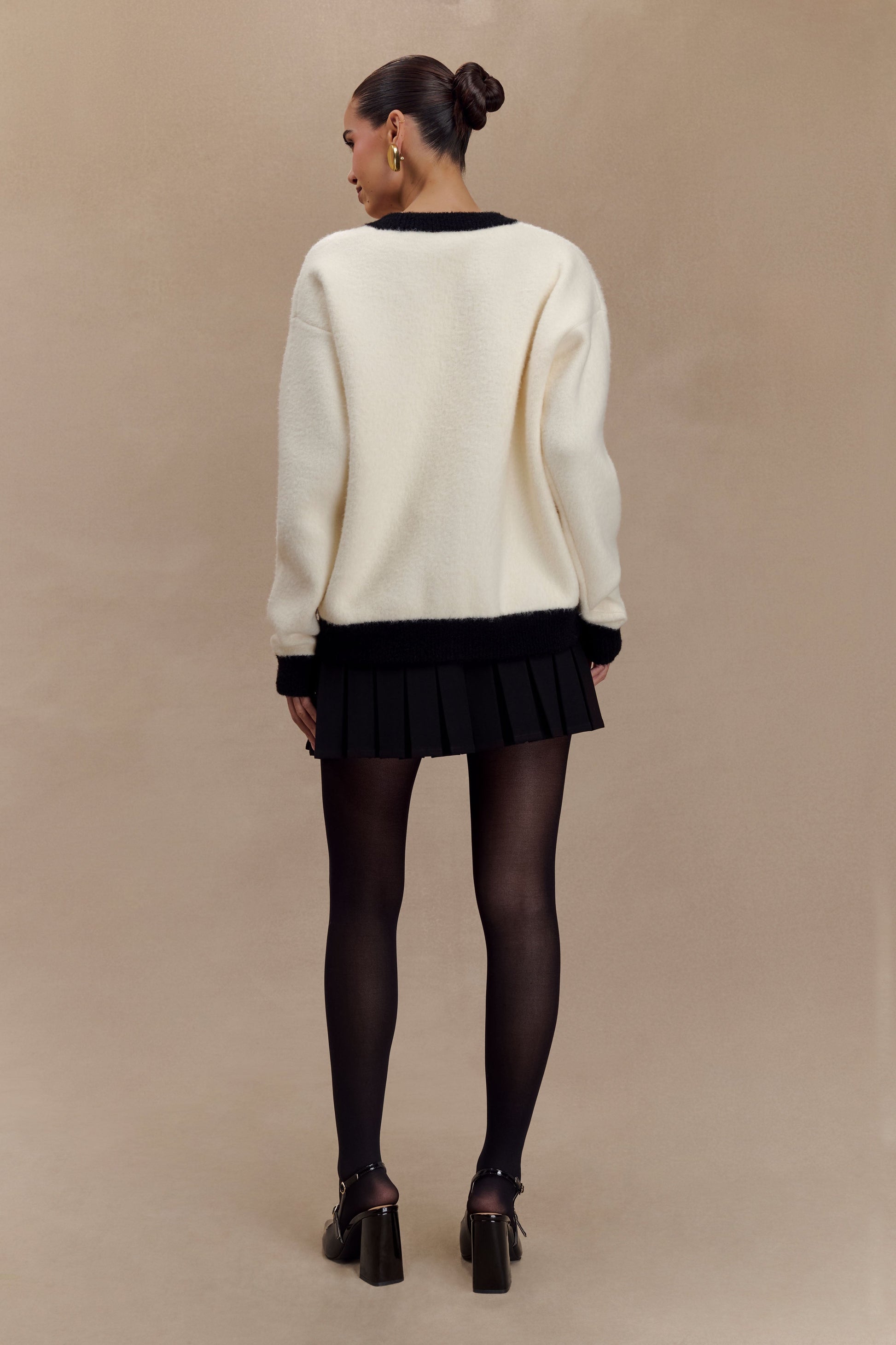 Evangeline Oversized Knit Cardigan - Black/White #6