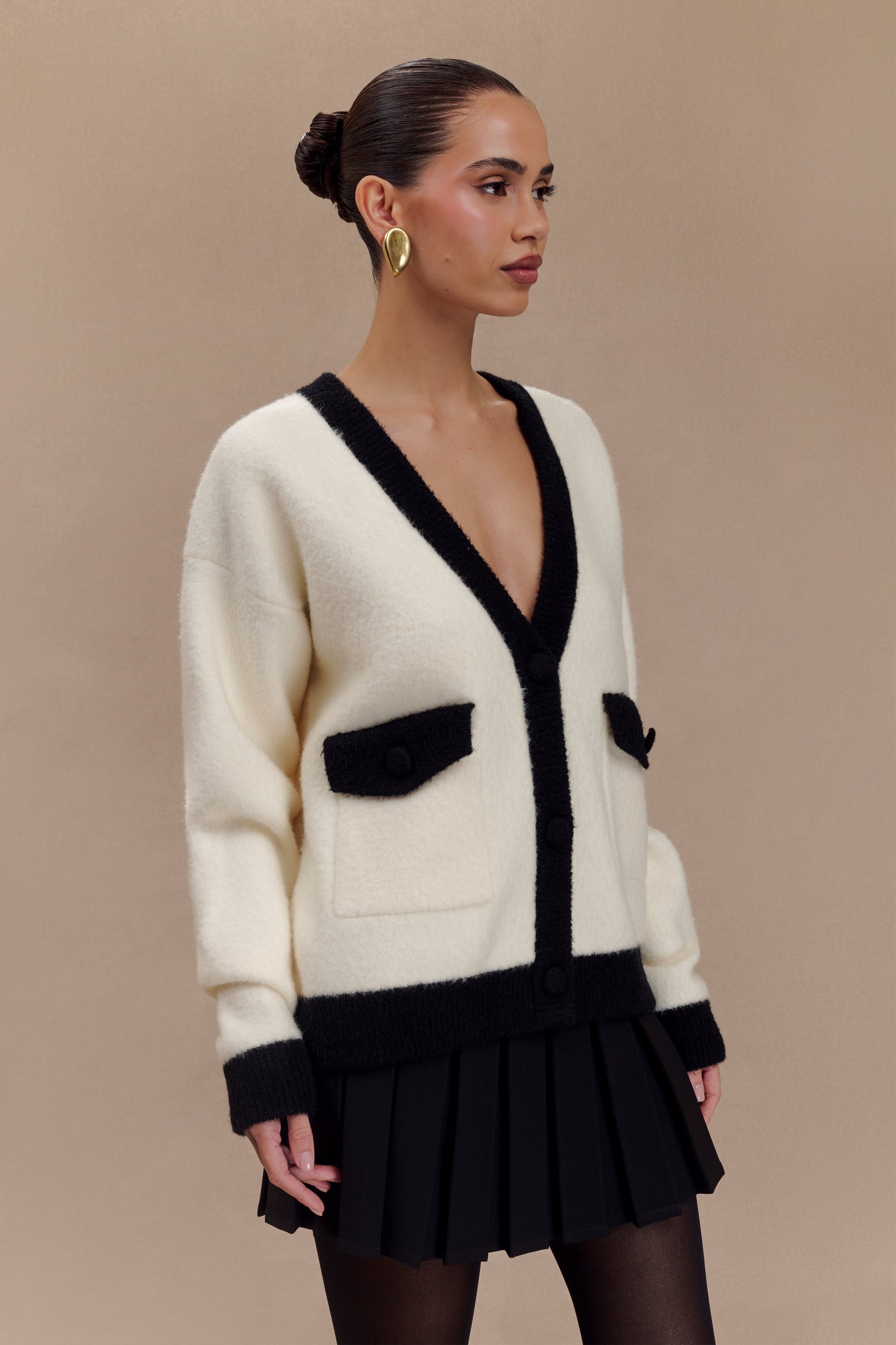 Evangeline Oversized Knit Cardigan - Black/White #4
