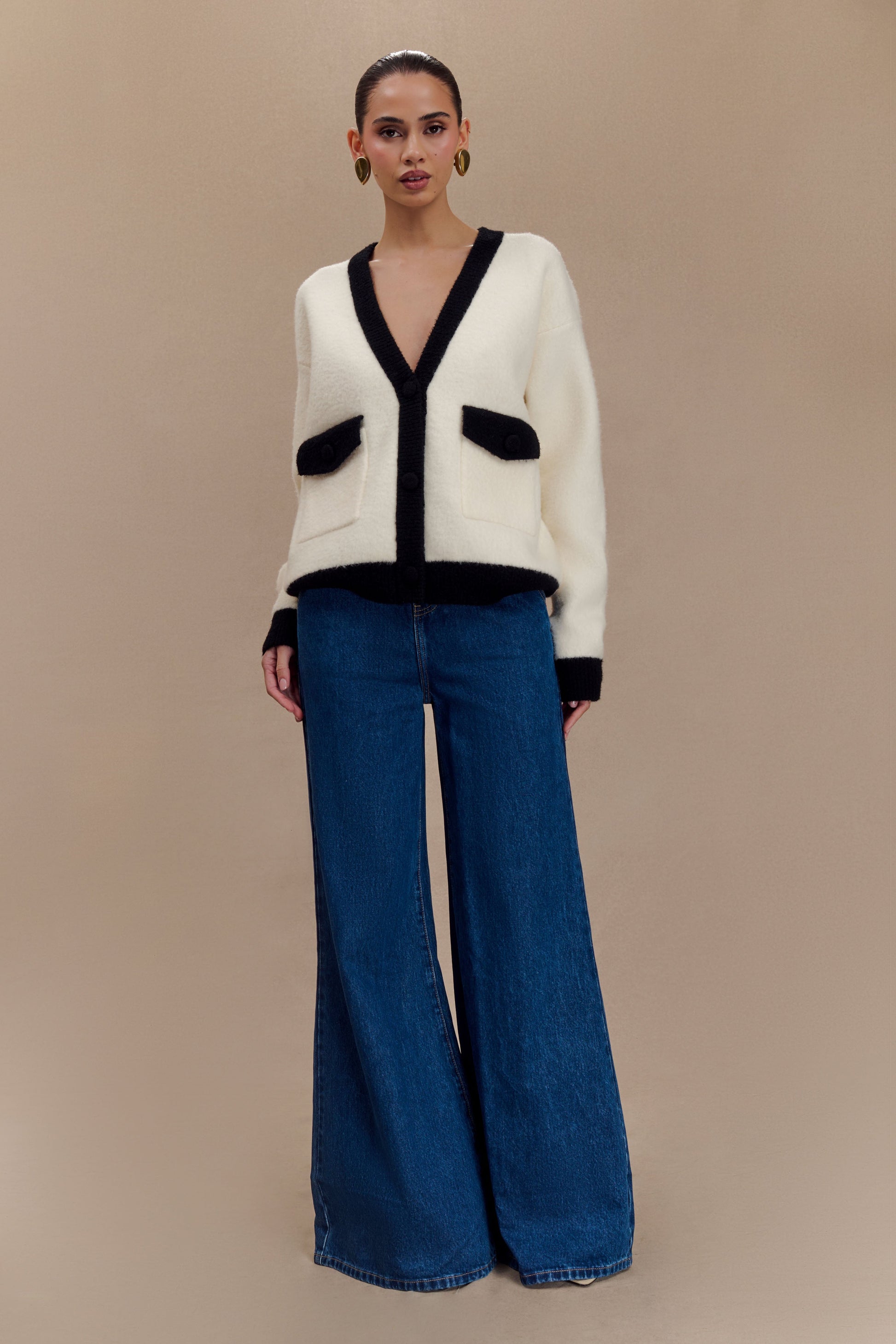 Evangeline Oversized Knit Cardigan - Black/White #7