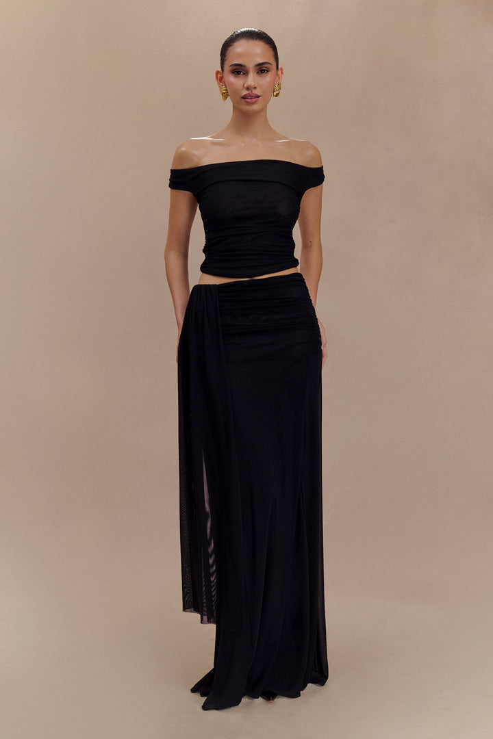Women's Embellished Black Mesh Crop Top