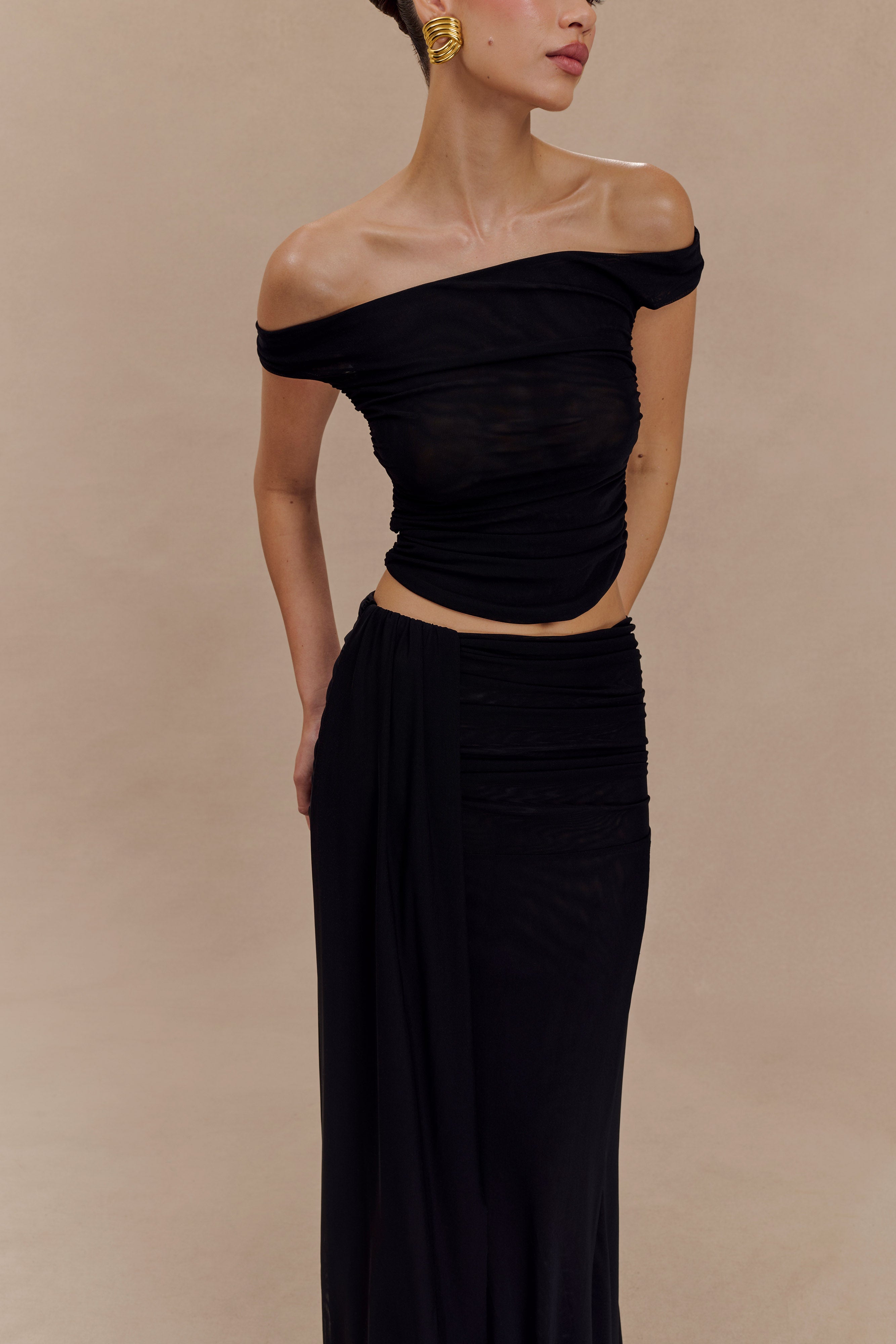 Abra Jacquard Mesh Maxi Skirt in Black main image 0
