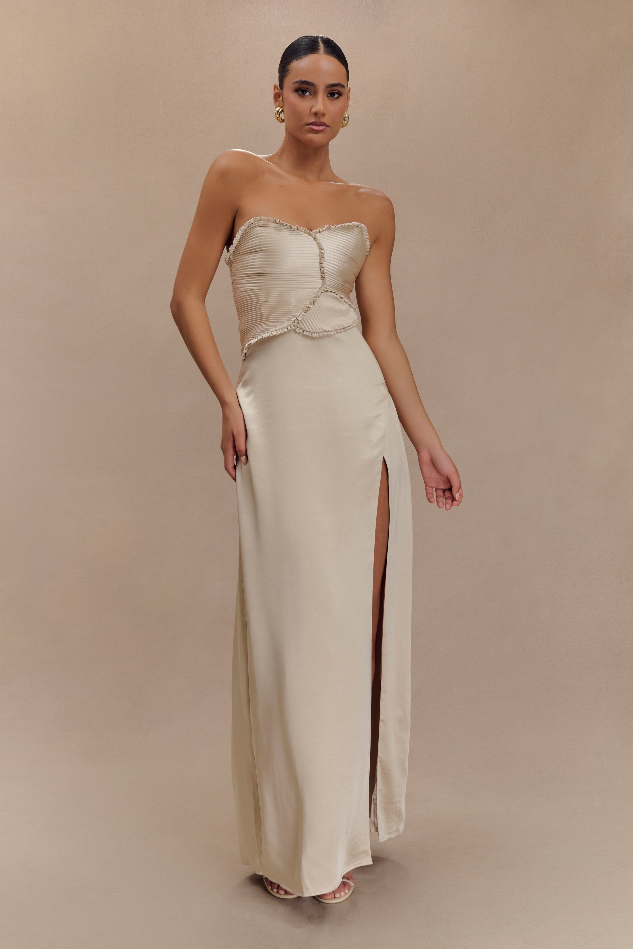 Larissa Satin Maxi Dress With Ruched Petals