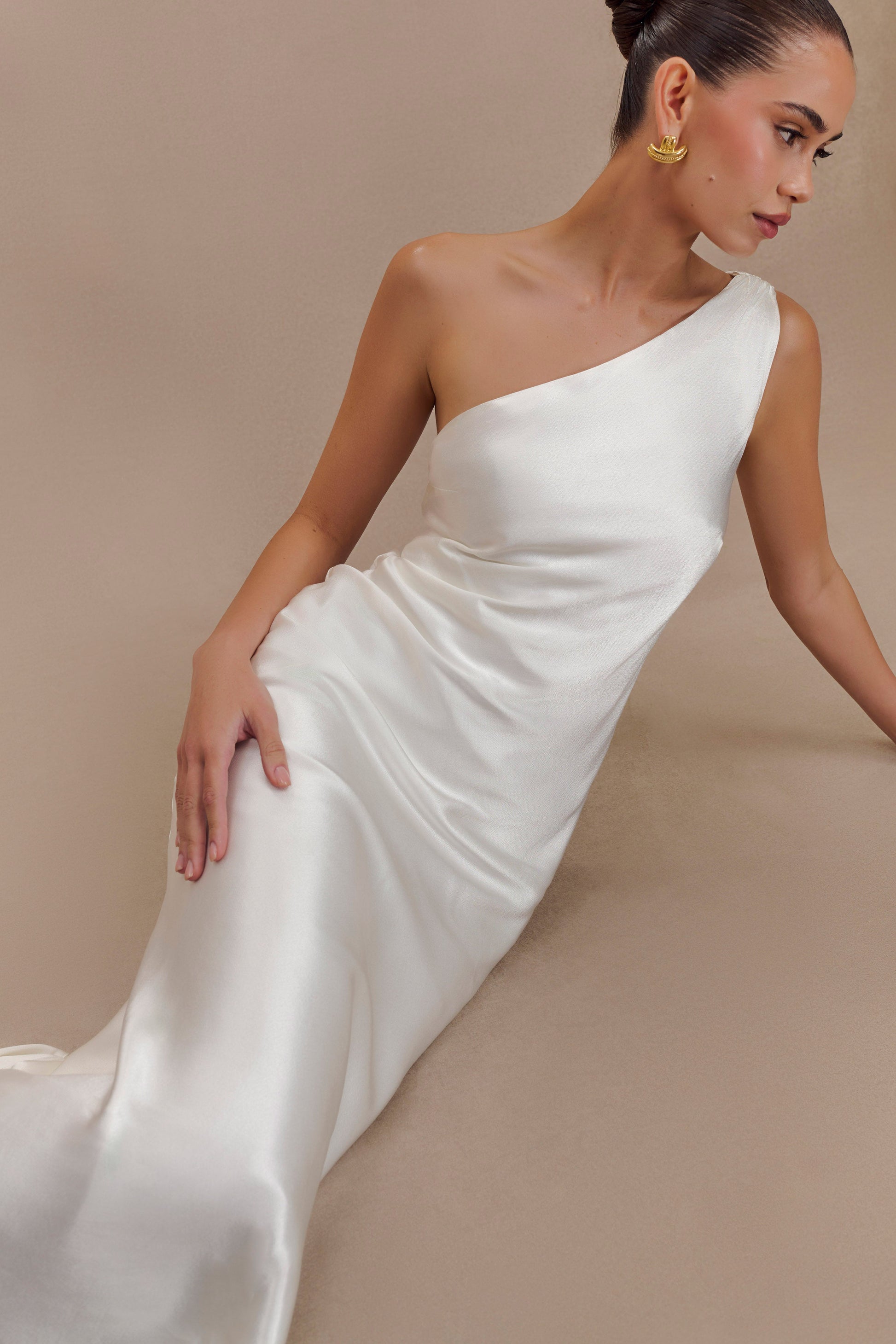 Camille One Shoulder Satin Maxi Dress - White #3