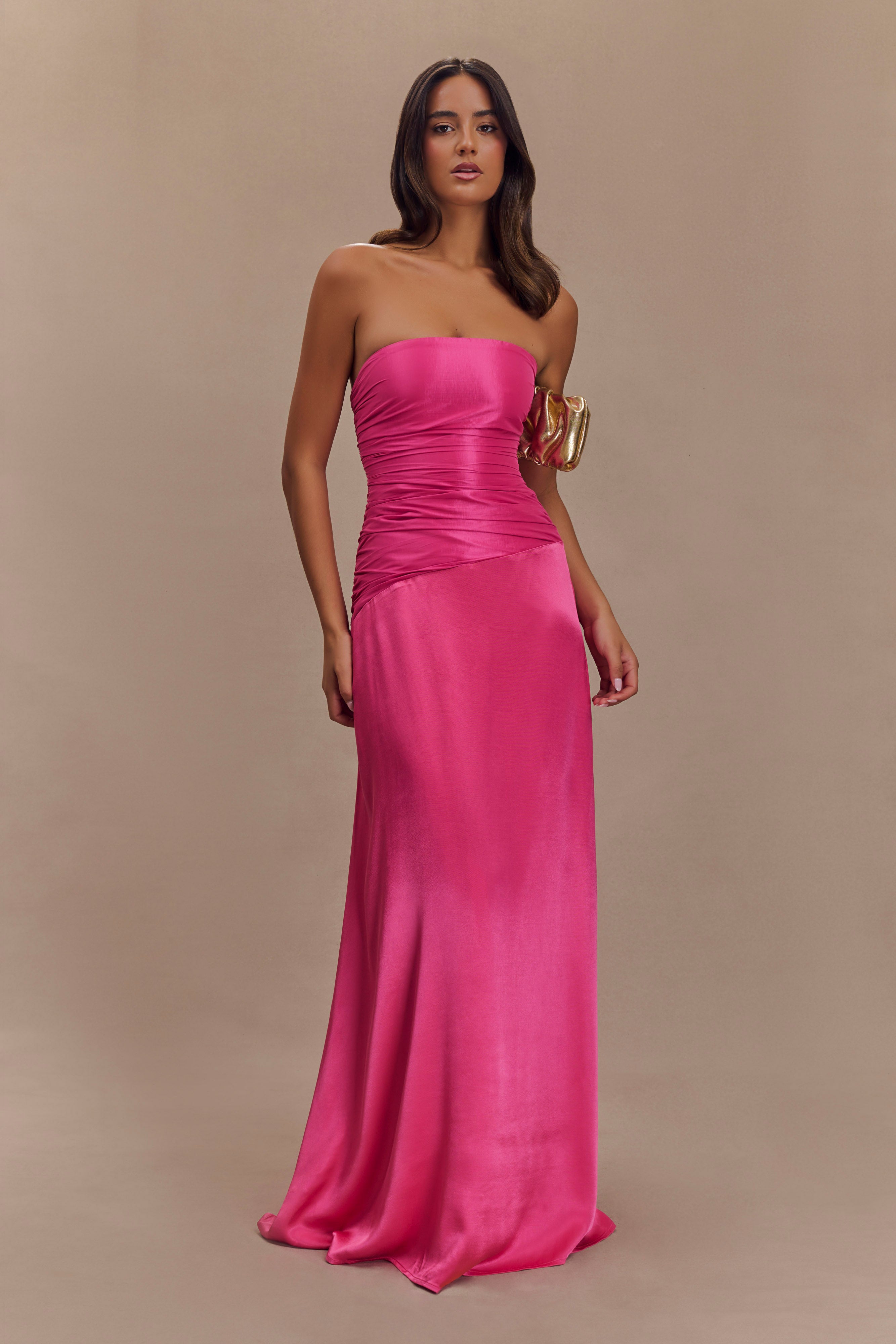 Serena Strapless Taffeta Maxi Dress Crimson Pink MESHKI