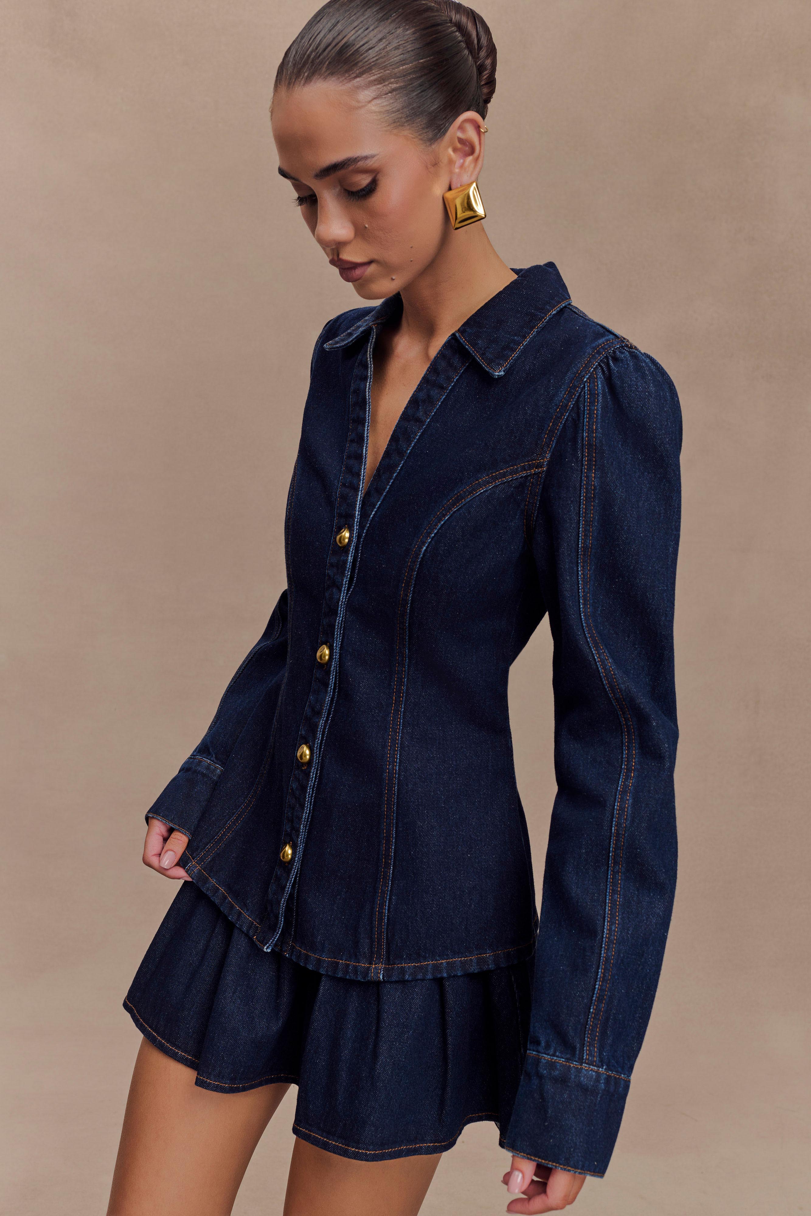 Hilary Long Sleeve Denim Top - Indigo Blue | MESHKI