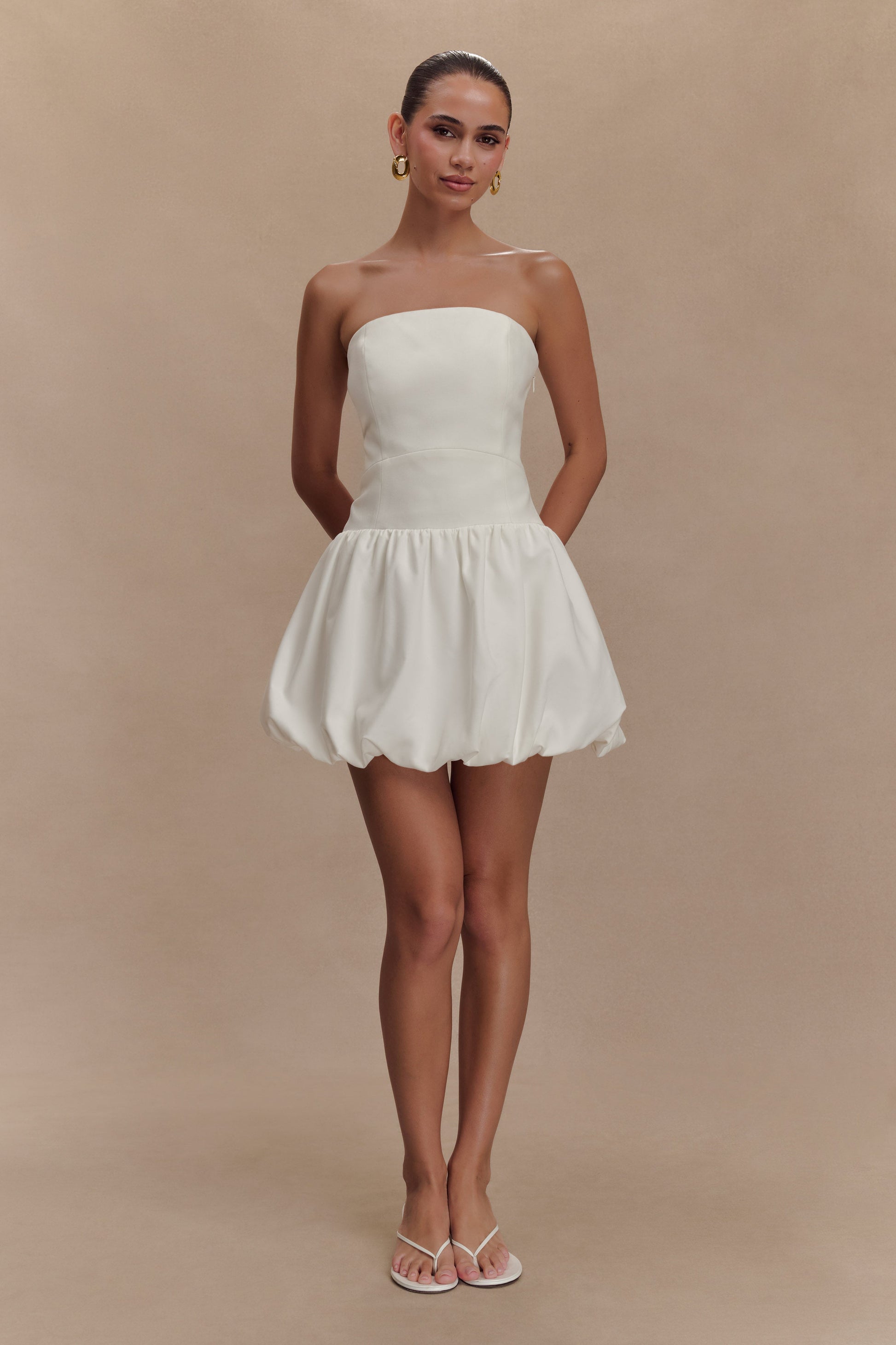 Clementina Strapless Bubble Mini Dress - White Clementina Strapless Bubble Mini Dress - White