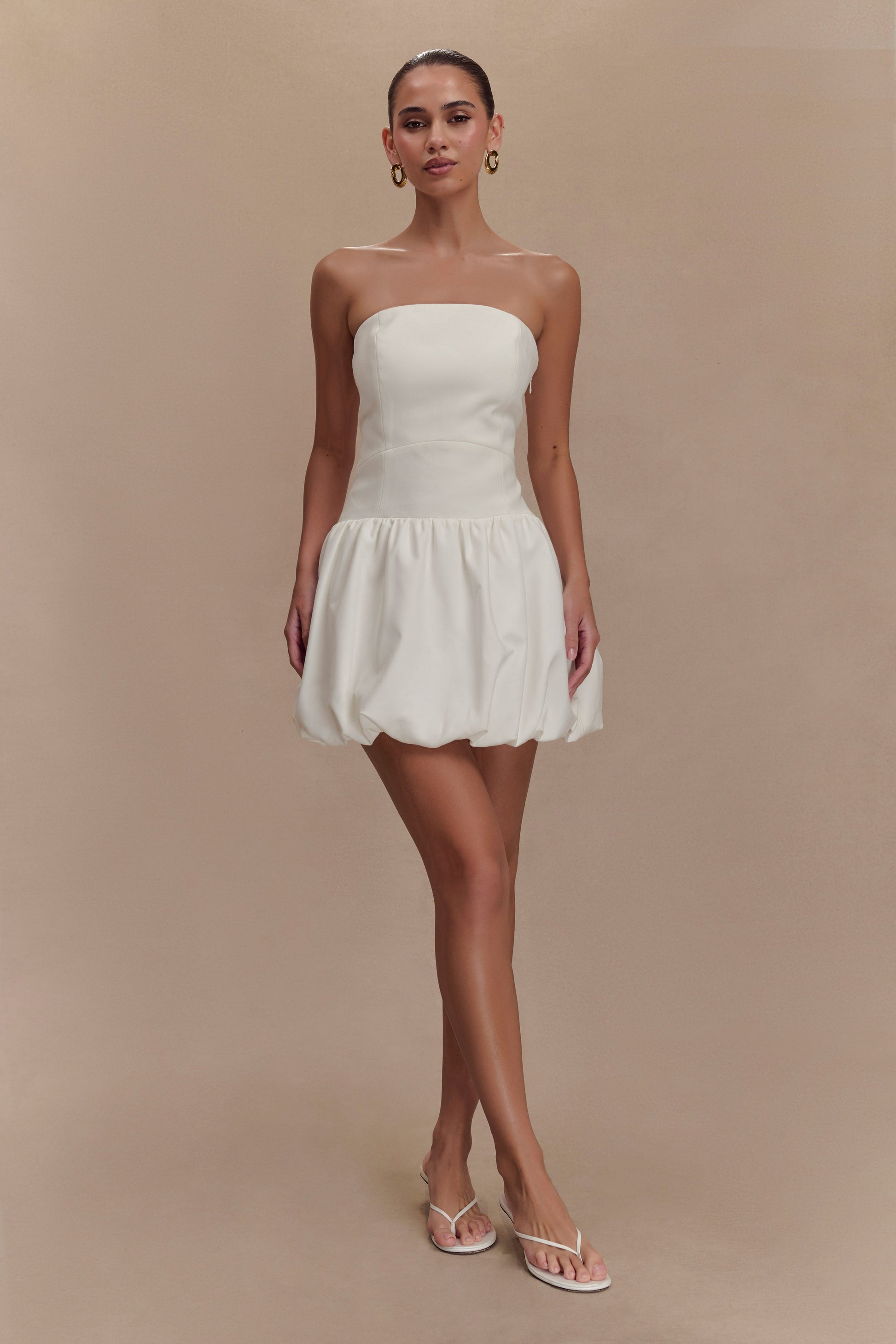 Clementina Strapless Bubble Mini Dress - White | MESHKI Clementina Strapless Bubble Mini Dress - White | MESHKI