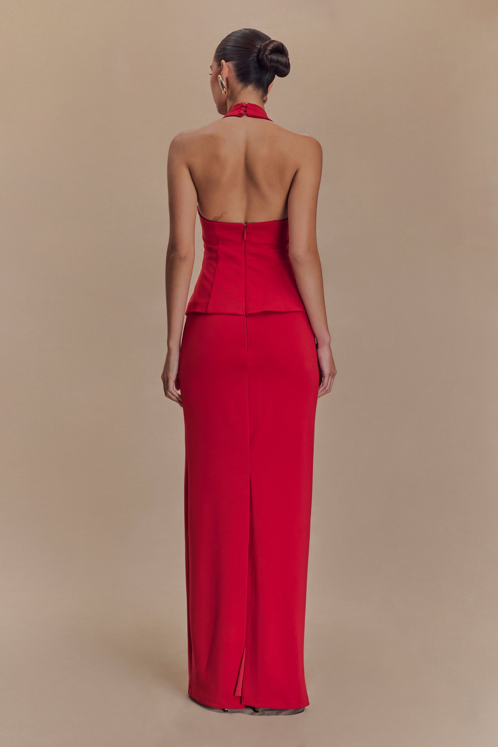 Bertie Peplum Halter Maxi Dress - Ruby | MESHKI Bertie Peplum Halter Maxi Dress - Ruby | MESHKI