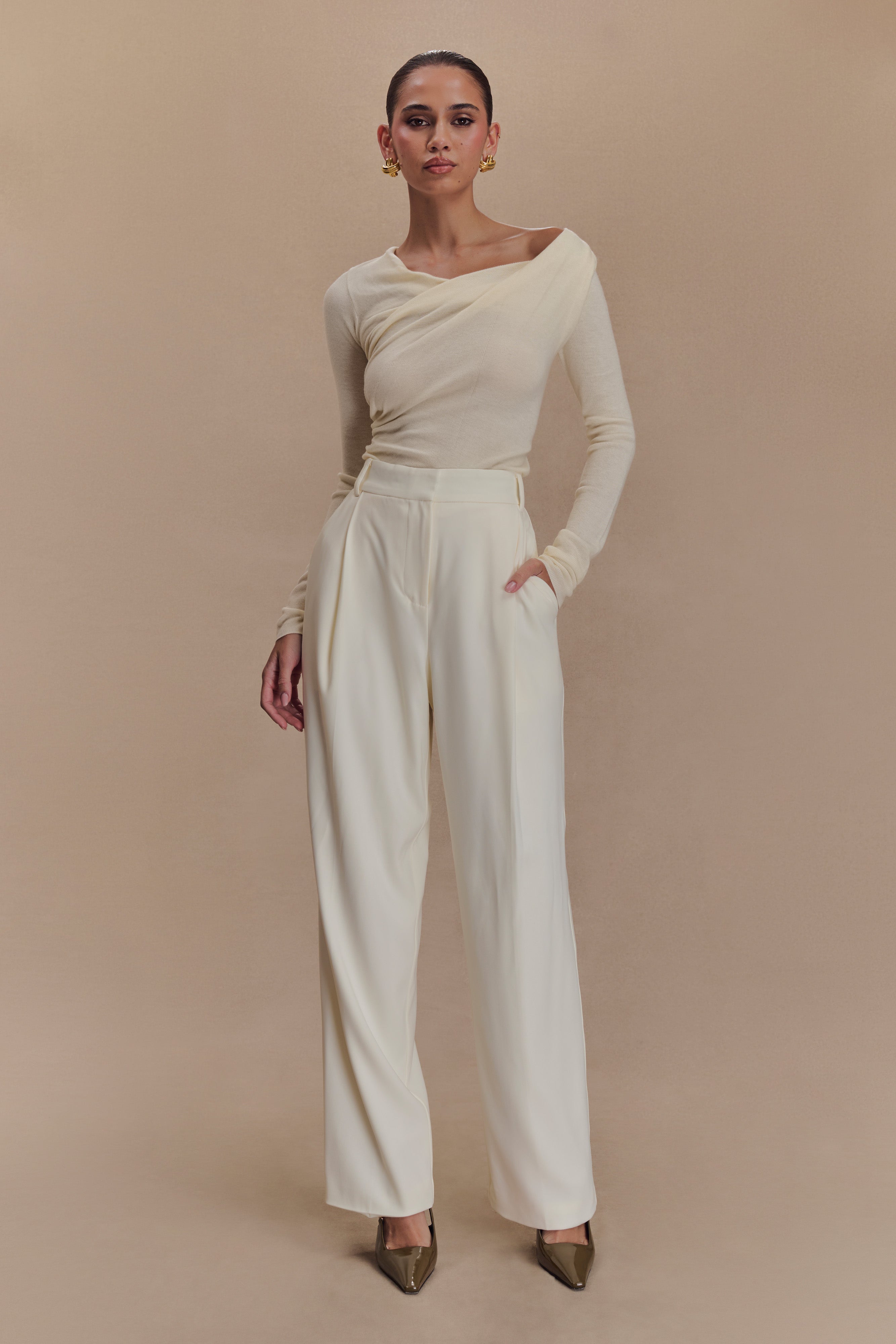 Culver Draped Twist Knit Top - Cream | MESHKI