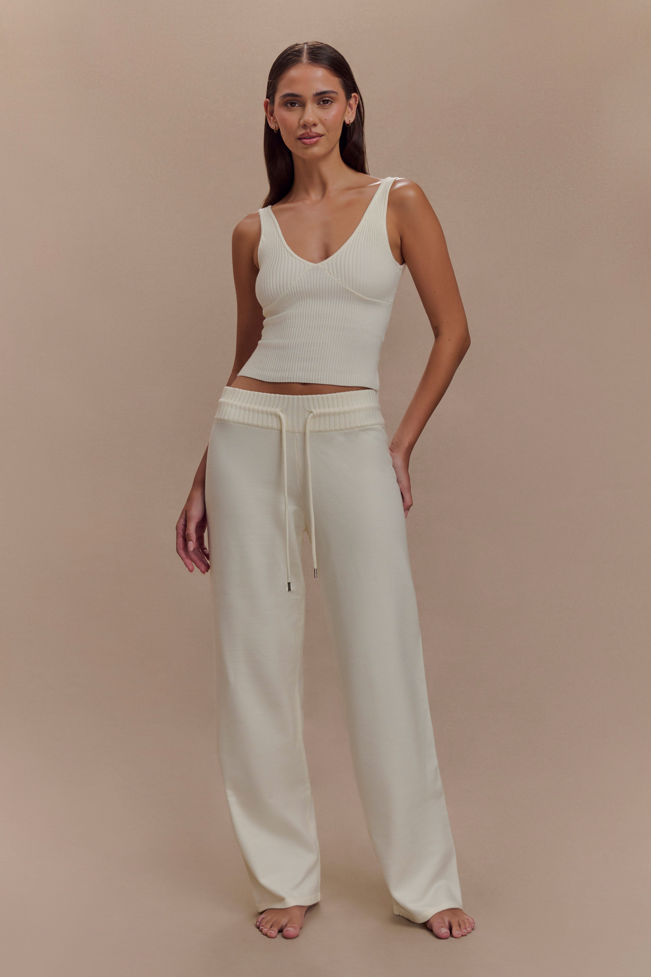 Natalya Knit Wide Leg Pants - Ivory | MESHKI