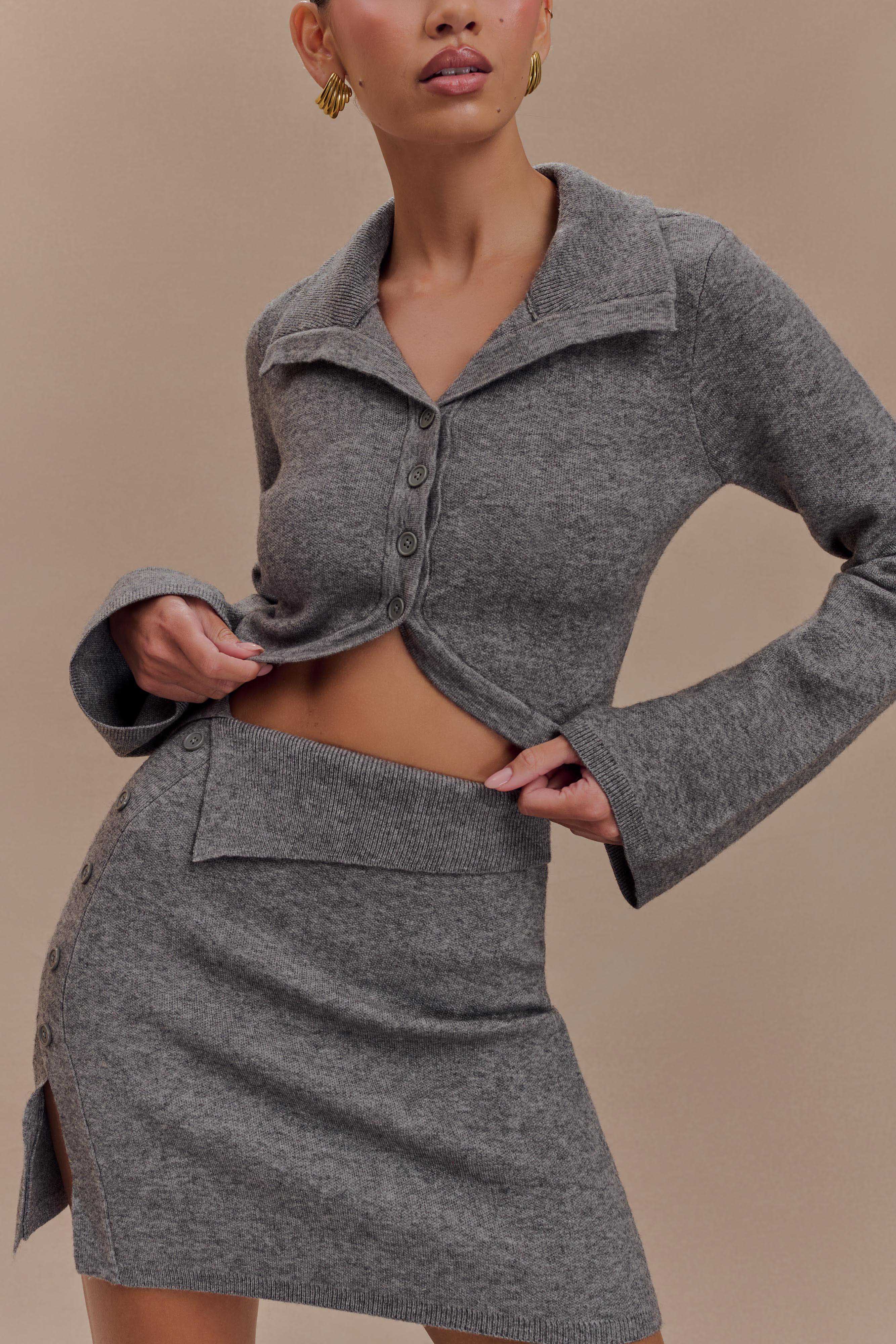 Annabelle Knit Mini Skirt - Charcoal | MESHKI