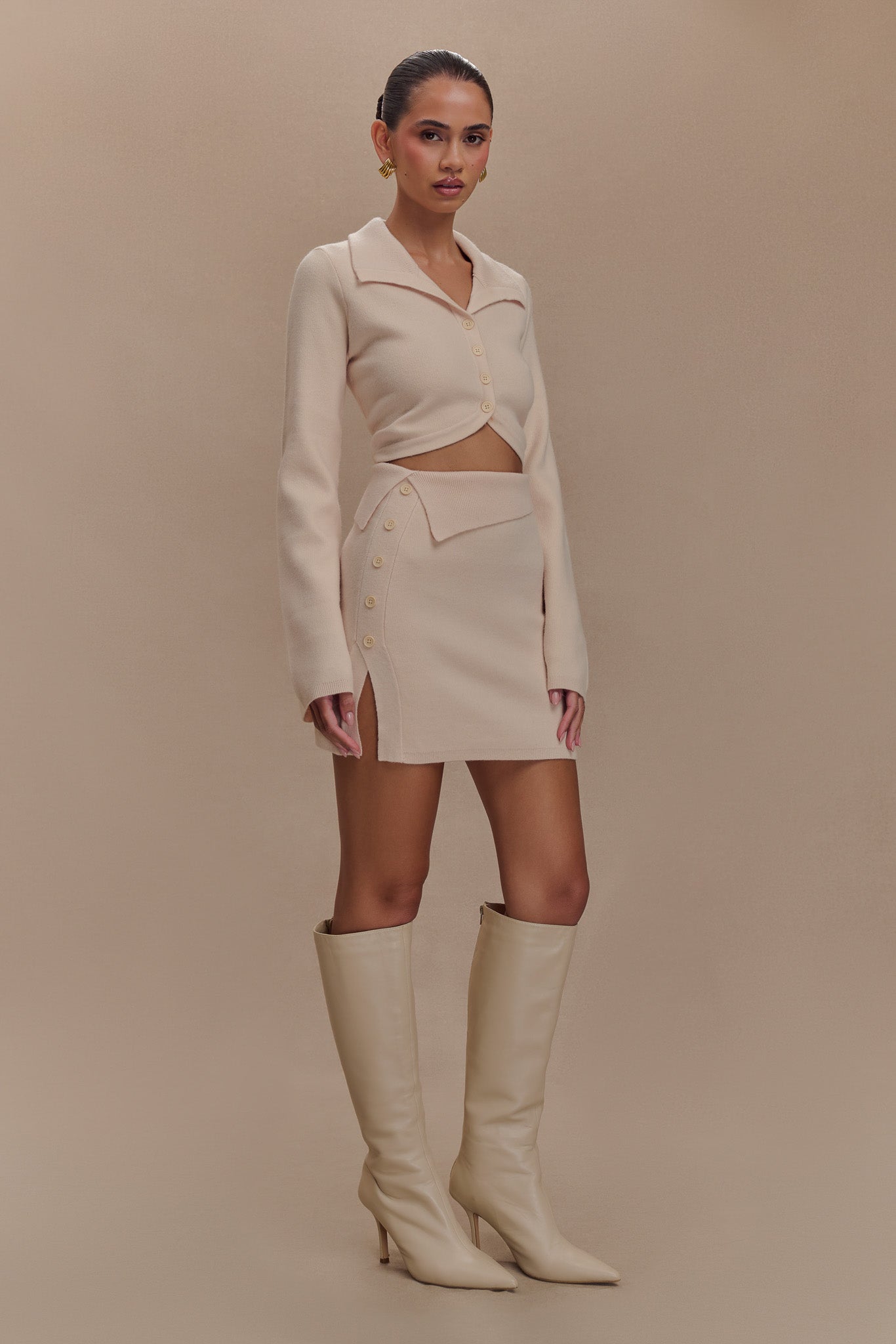 Annabelle Knit Mini Skirt - Cream | MESHKI