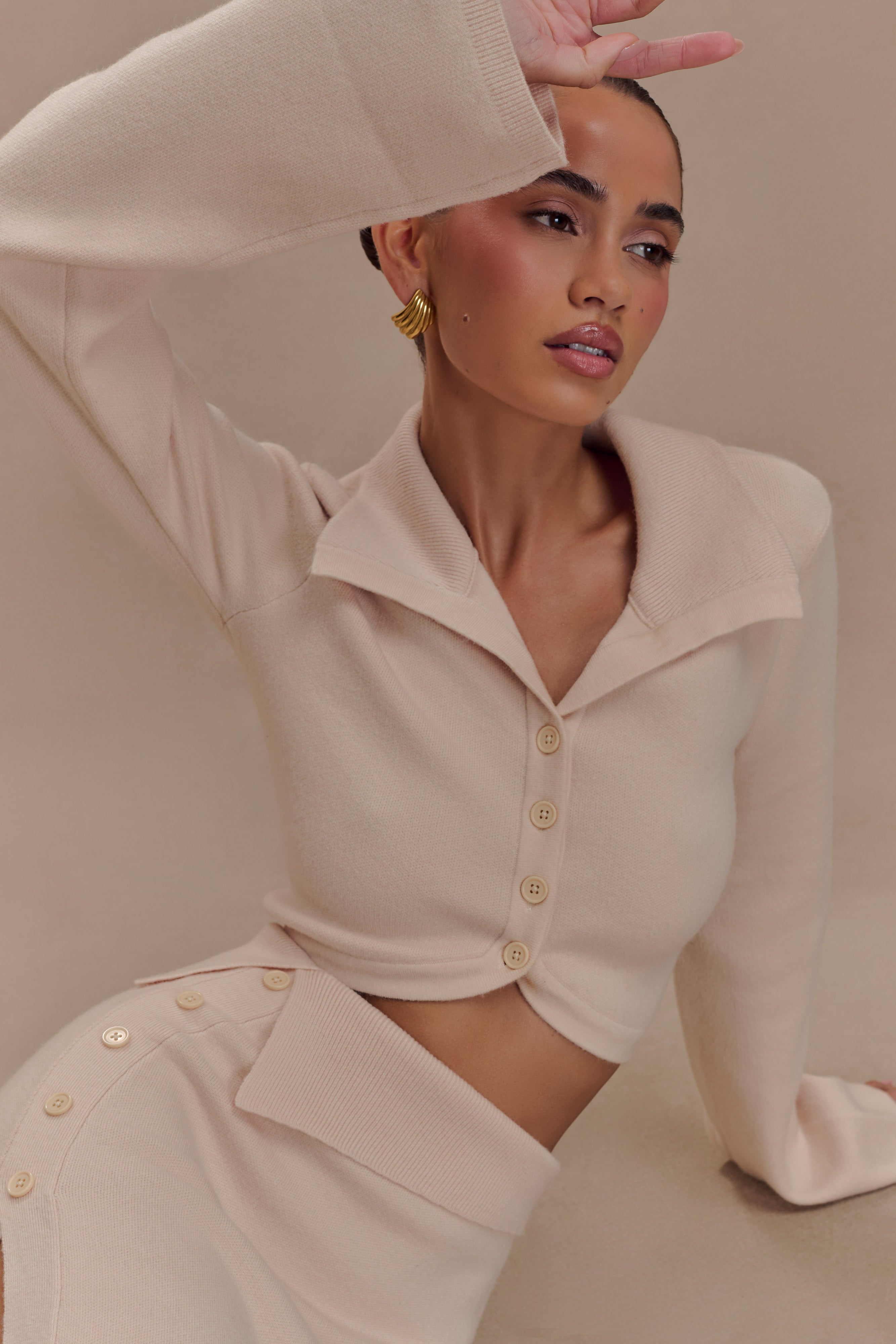 Annabelle Knit Curved Hem Cardigan - Cream | MESHKI