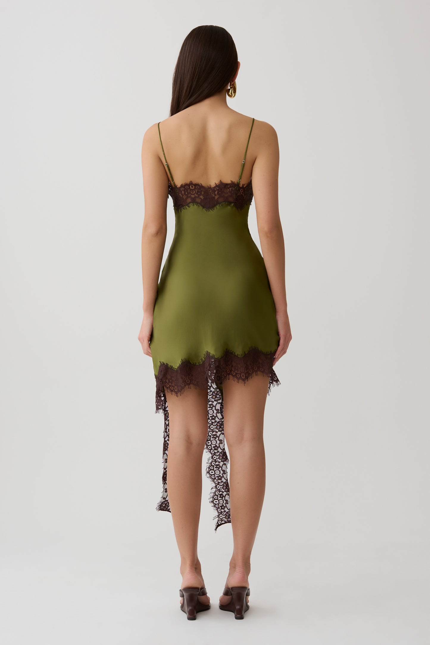 Amber Satin And Lace Mini Dress - Olive
