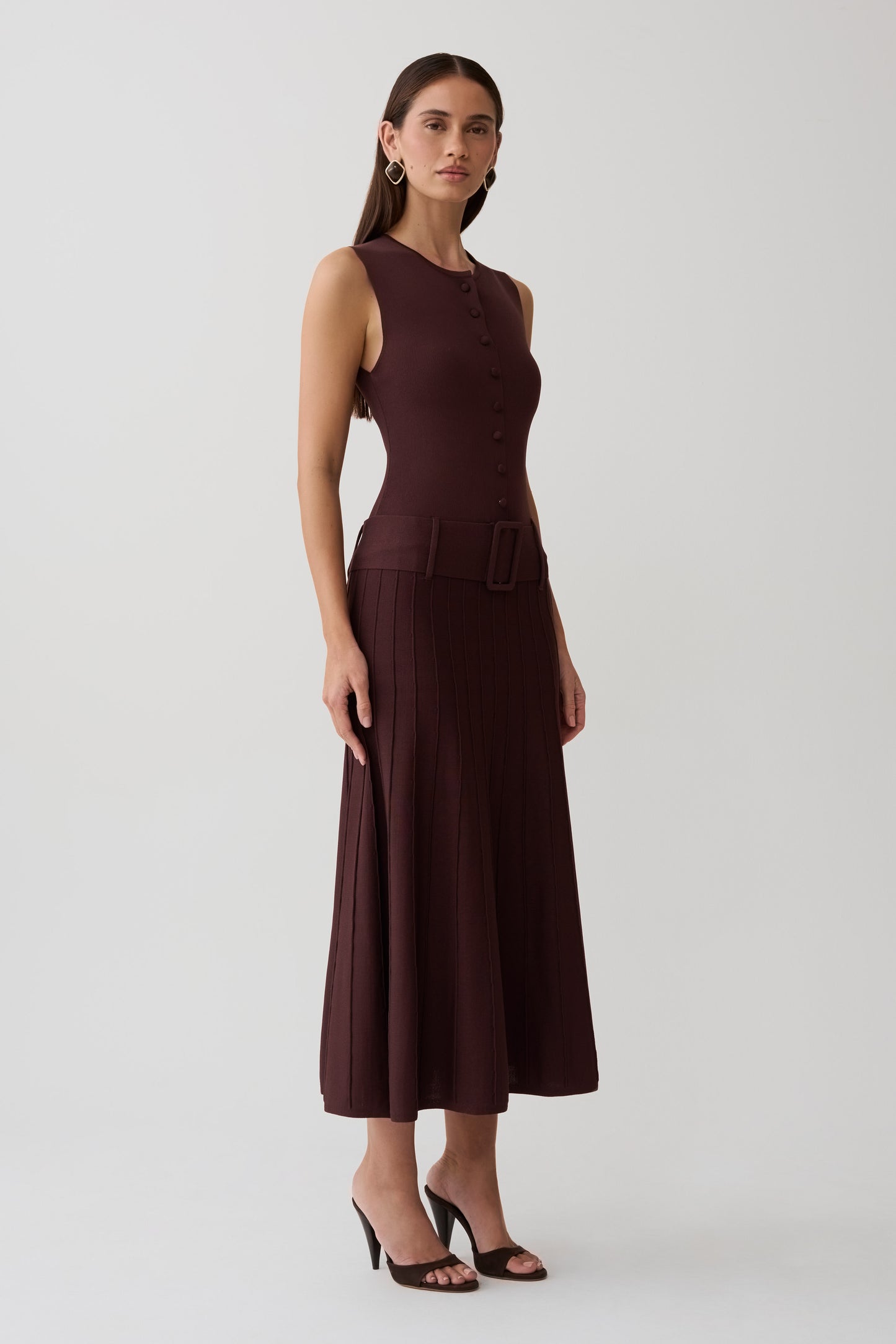 Rebena Pleated Midi Dress - Chocolate