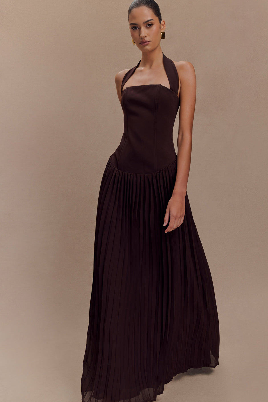 Cape Mesh Ankle Dress Dark Brown Patterned main image 1