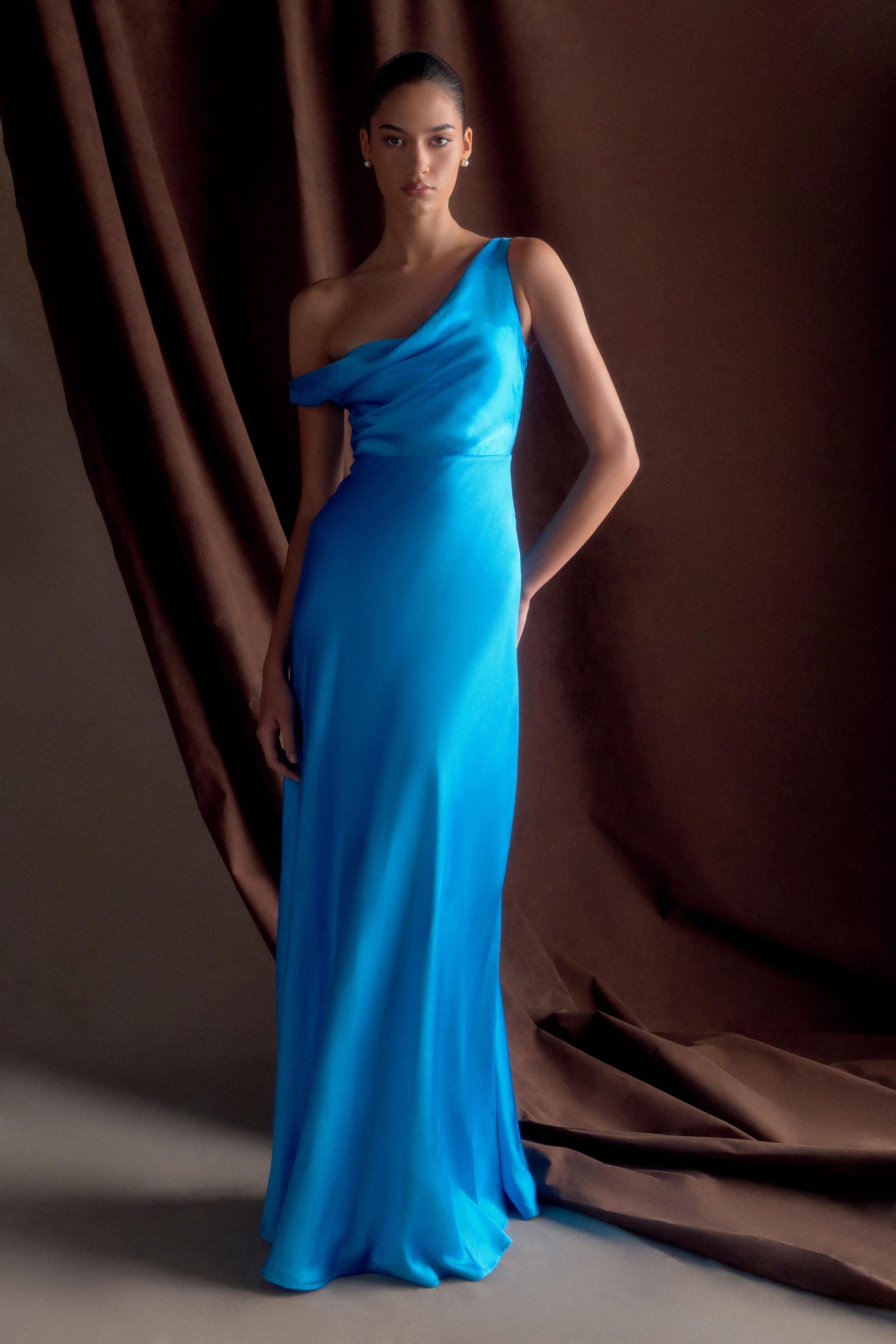 Jacinta One Shoulder Maxi Dress - Cyan Blue | MESHKI Jacinta One Shoulder Maxi Dress - Cyan Blue | MESHKI