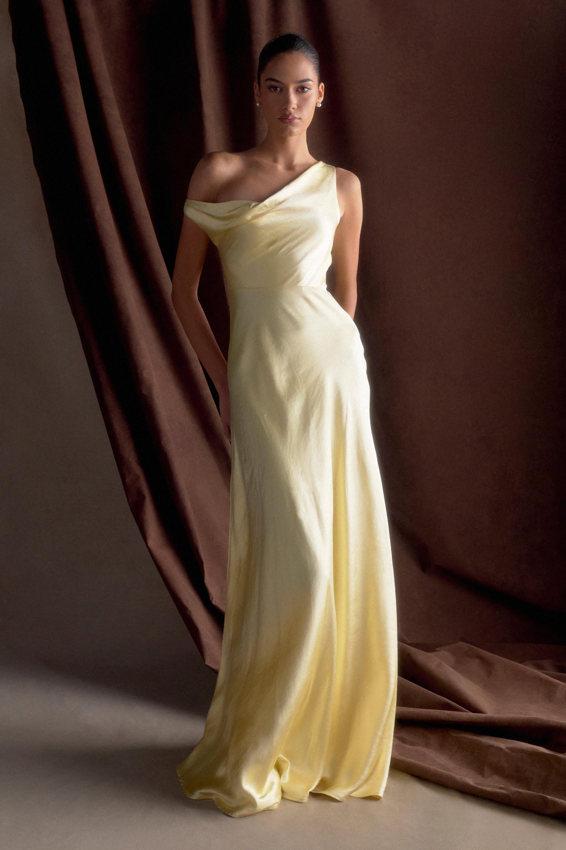 Jacinta One Shoulder Maxi Dress - Pastel Lemon