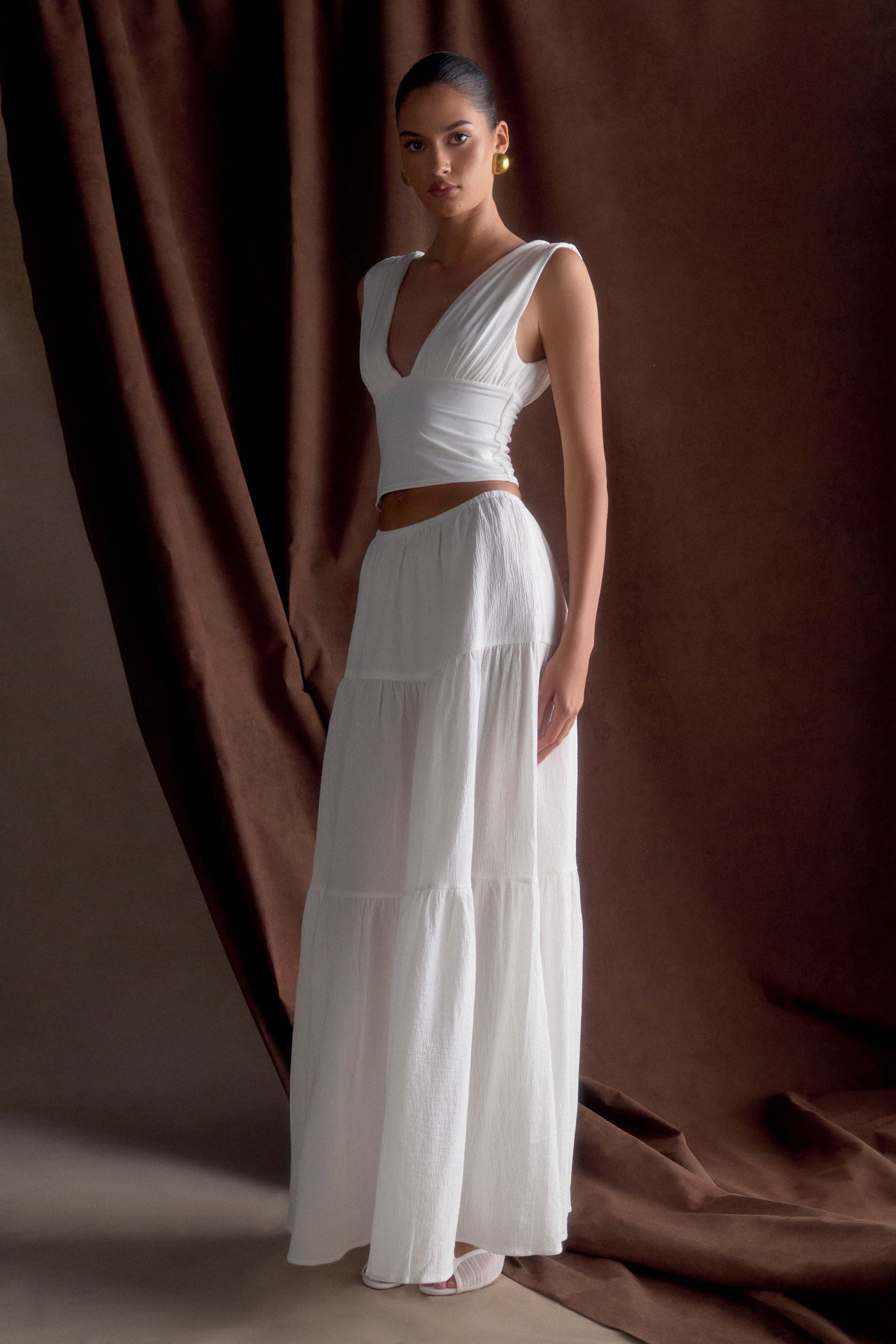 Jacinda Cotton Maxi Skirt - White | MESHKI