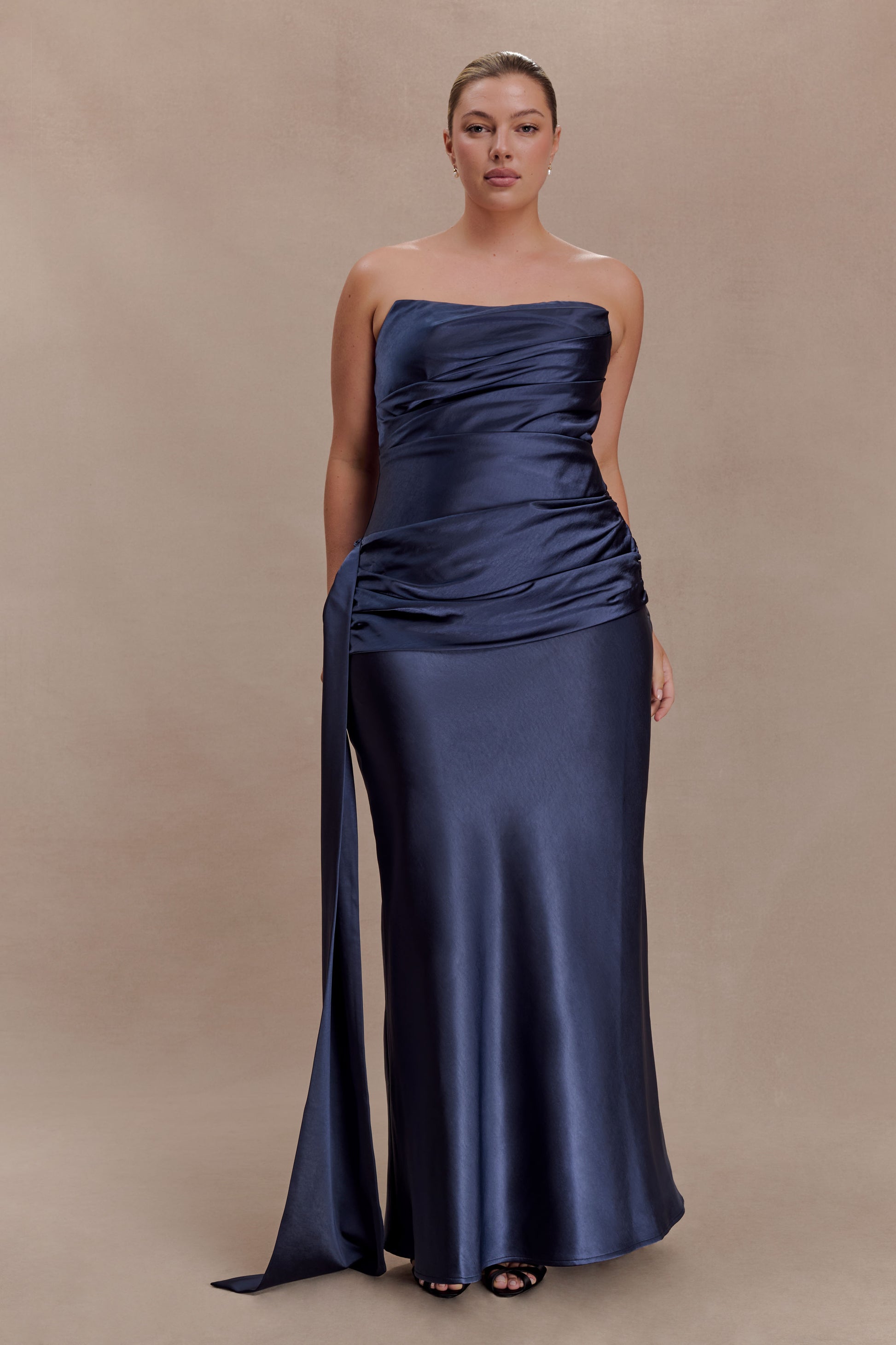 Sarah Strapless Maxi Dress With Waist Tie - Navy #4