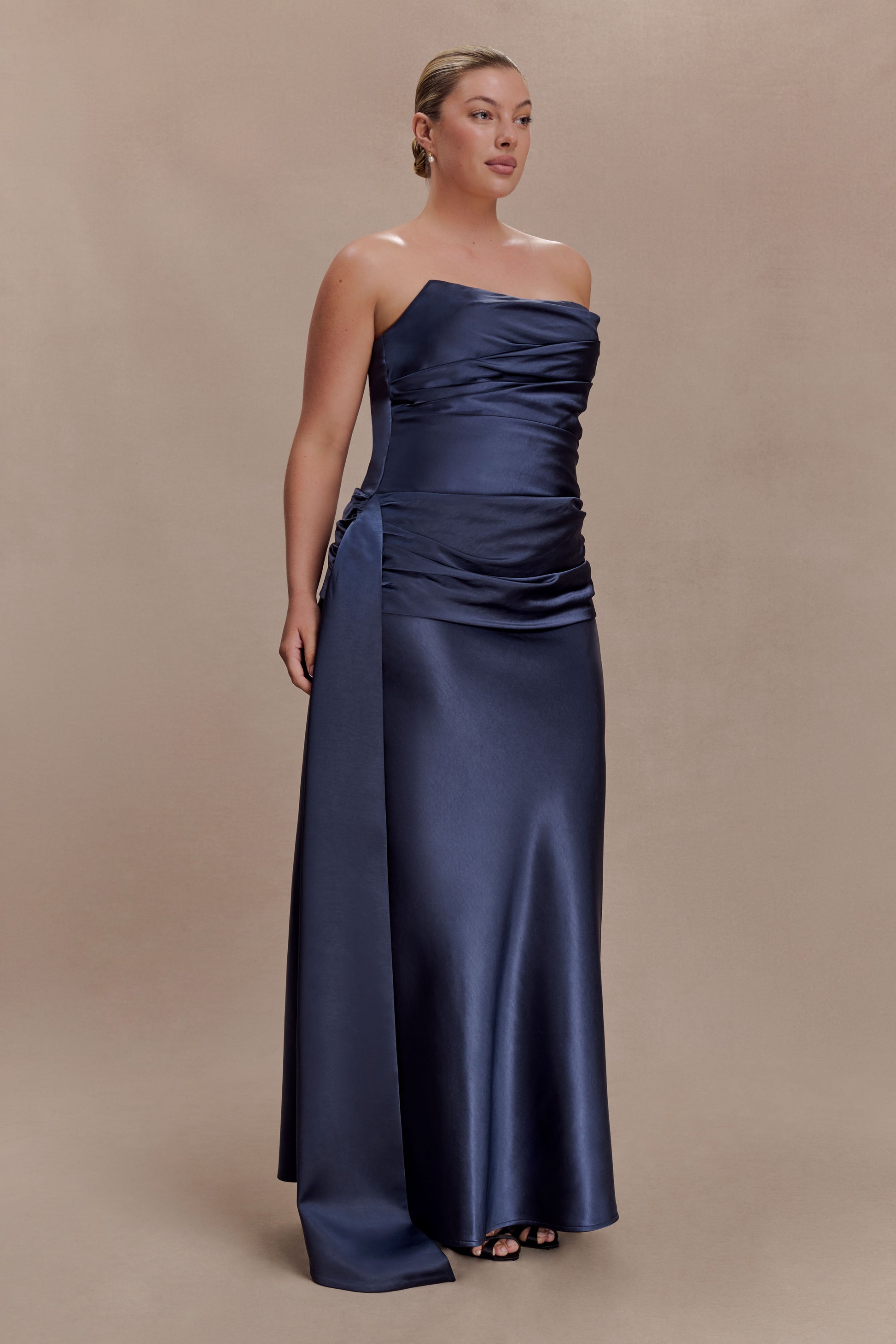 Sarah Strapless Maxi Dress With Waist Tie - Navy #5