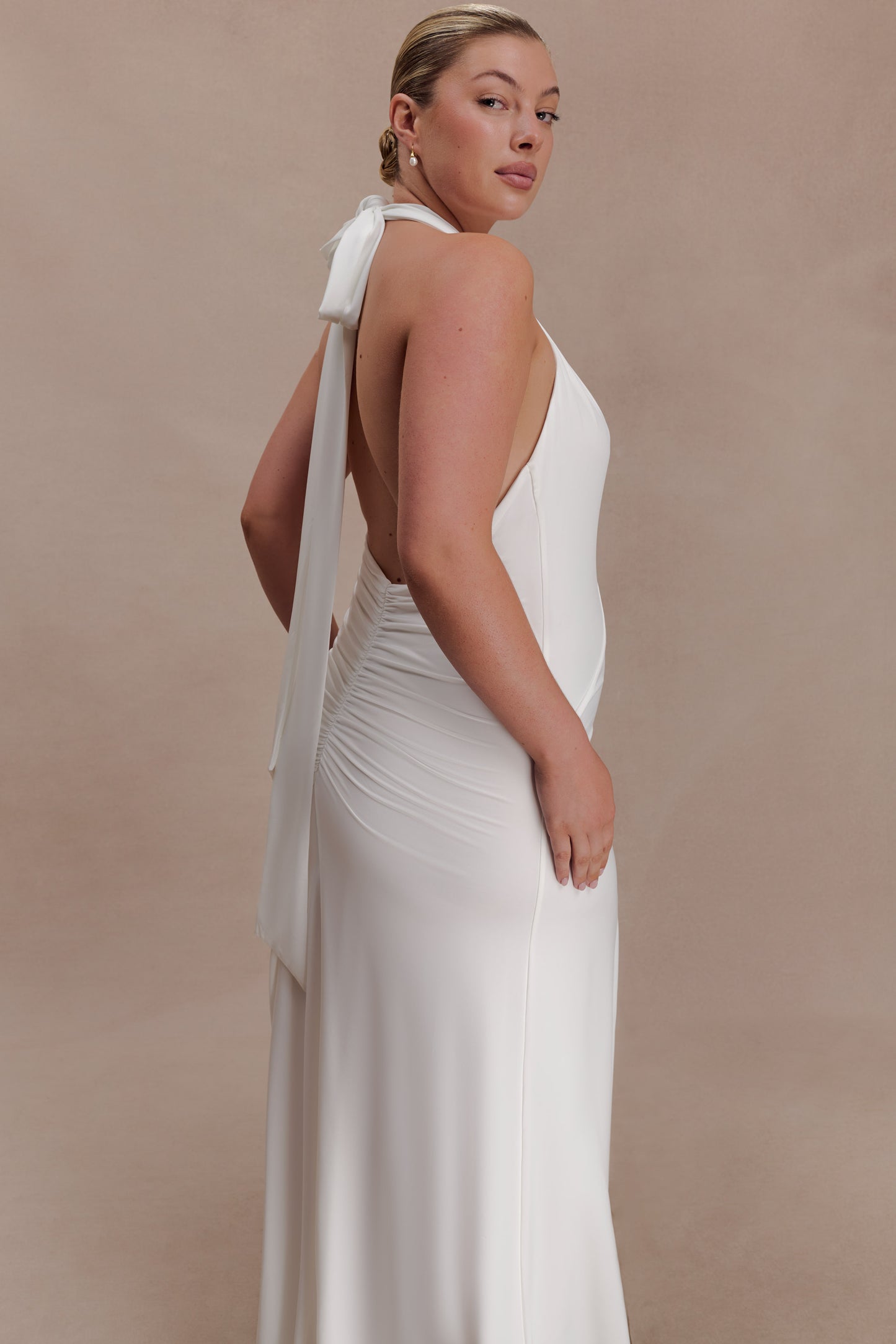 Juliet Slinky Maxi Dress With Scarf - White