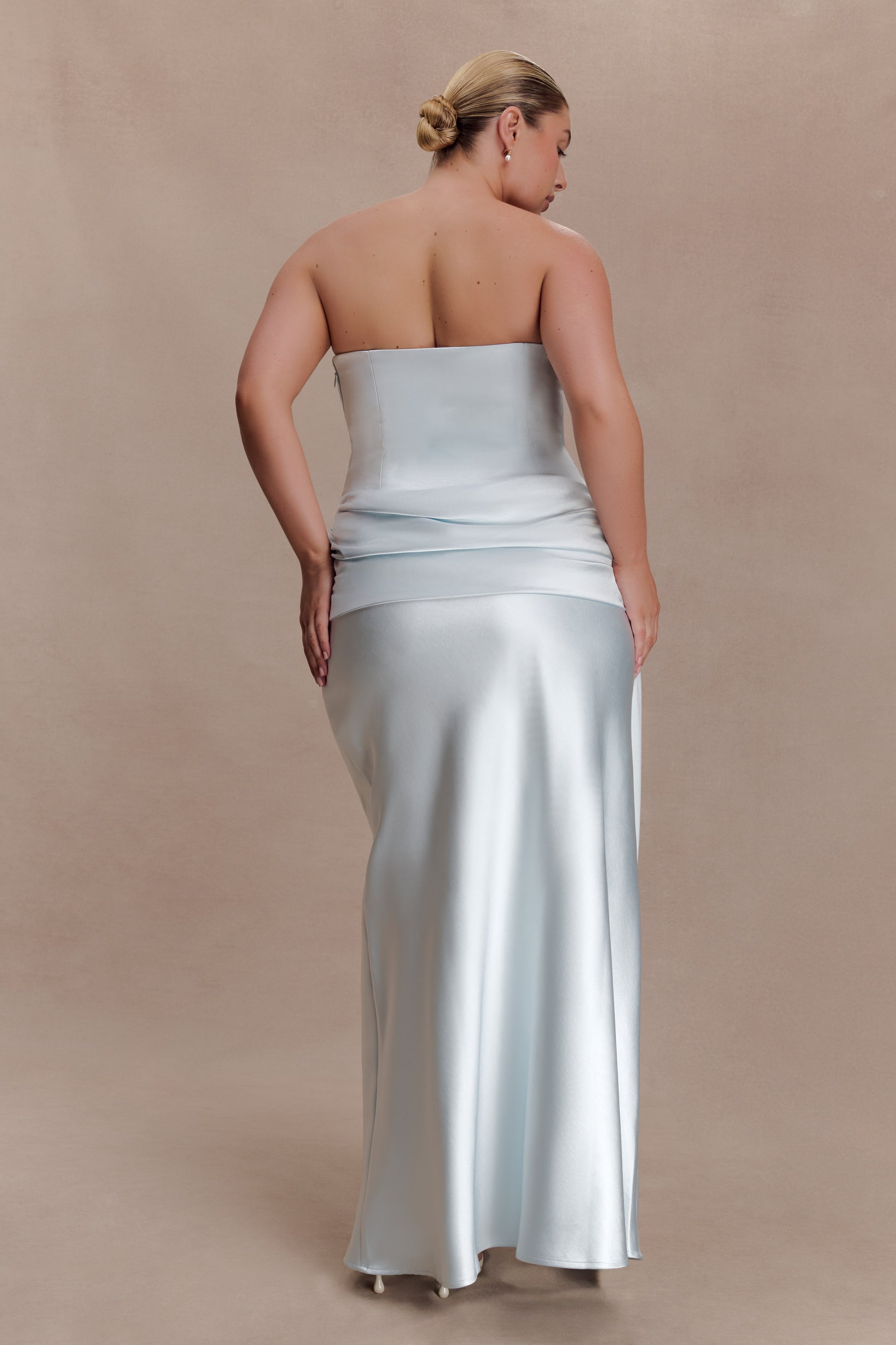 Sarah Strapless Maxi Dress With Waist Tie - Ice Blue #6