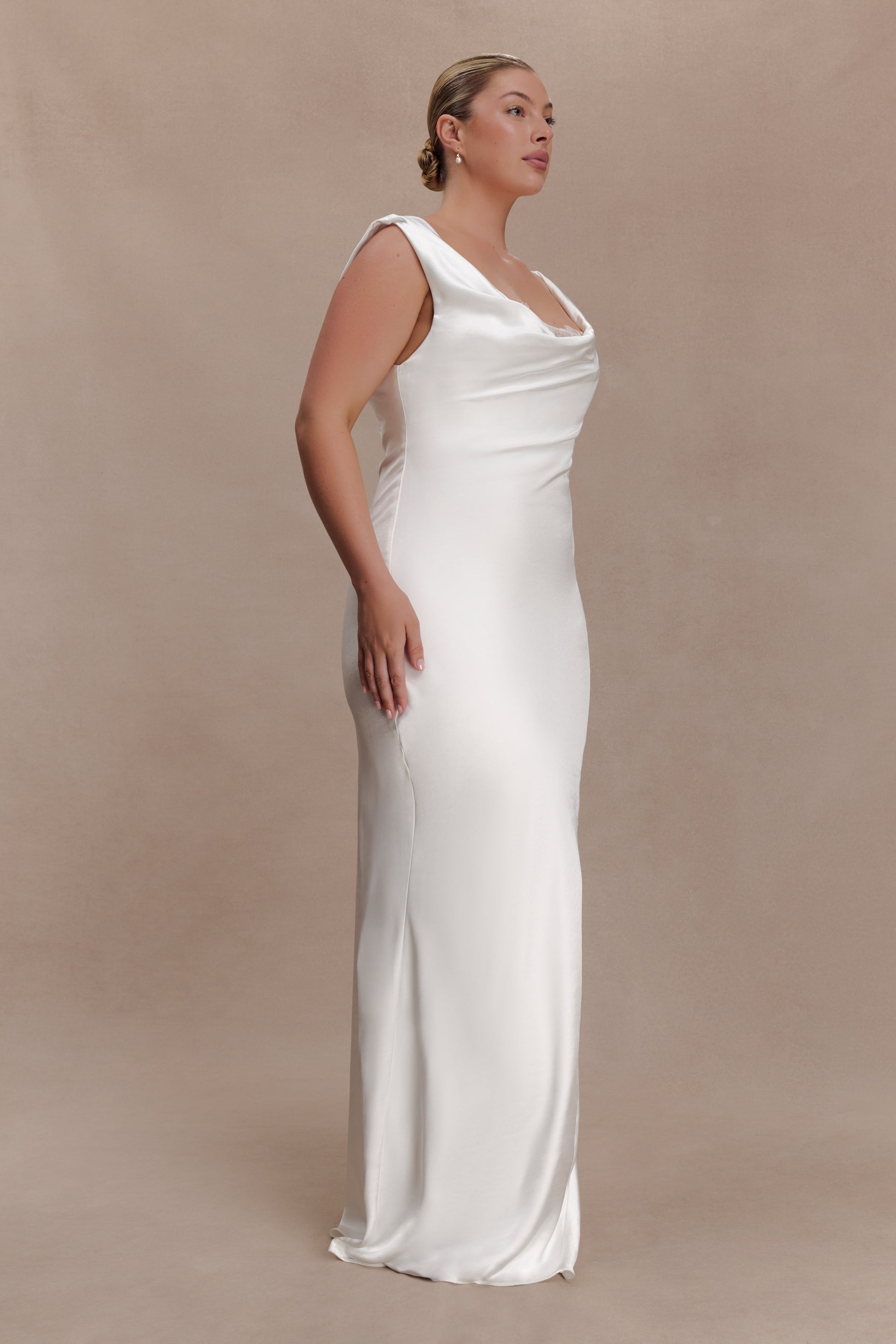 Ashley Cowl Neck Lace And Satin Maxi Dress - Ivory #8