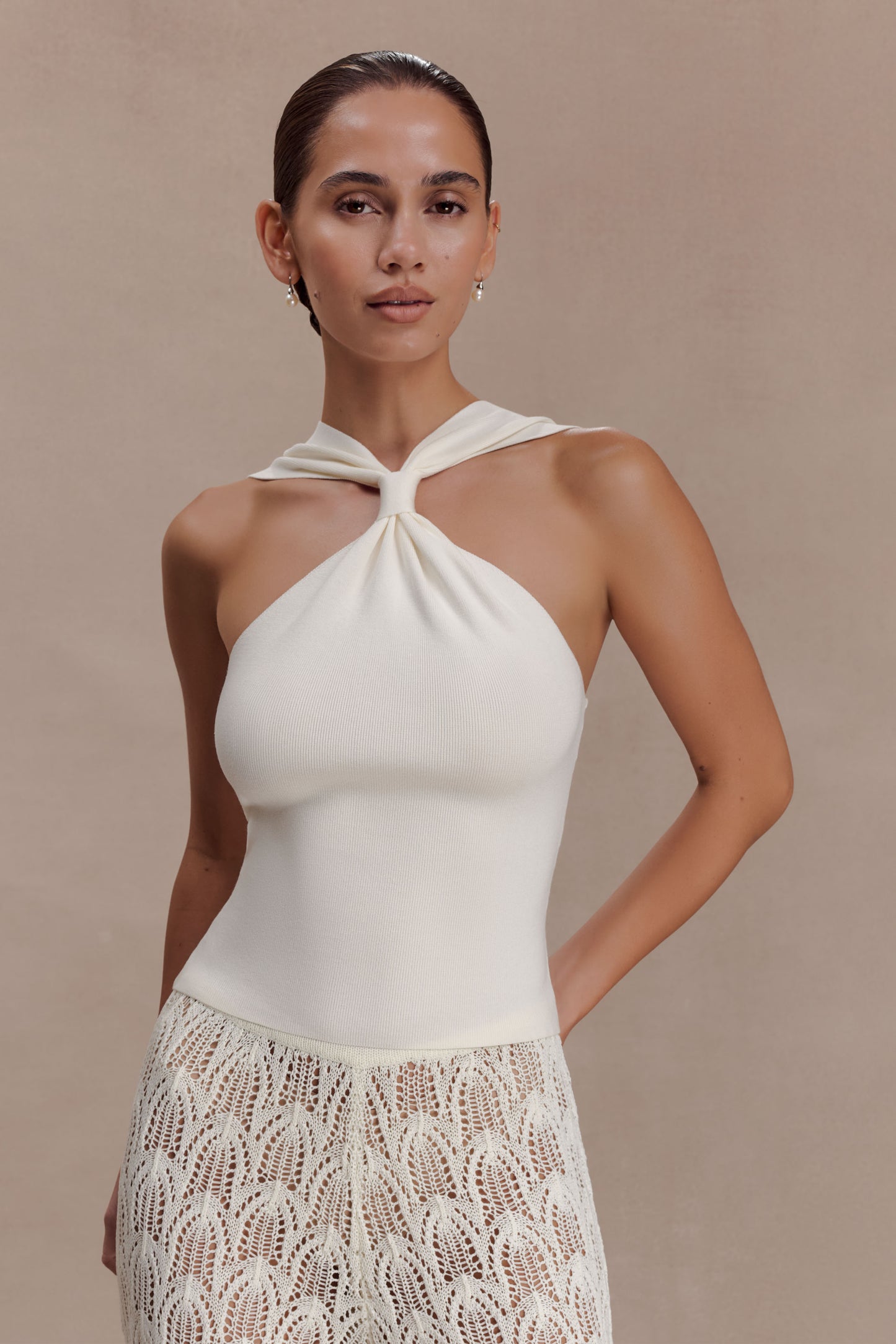 Angelika Twist Front Knit Top - Ivory