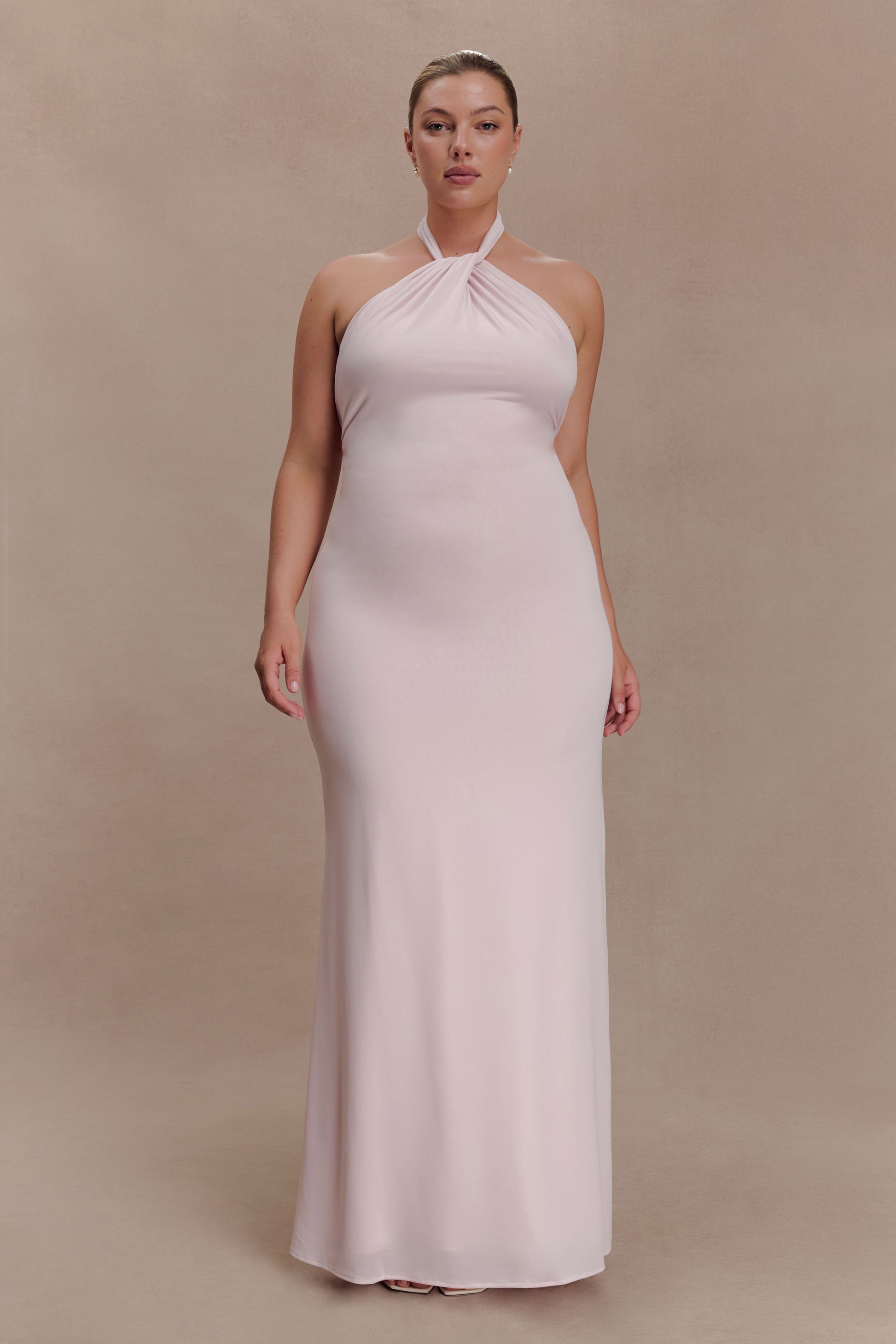Elyna Slinky Halter Maxi Dress - Pale Pink