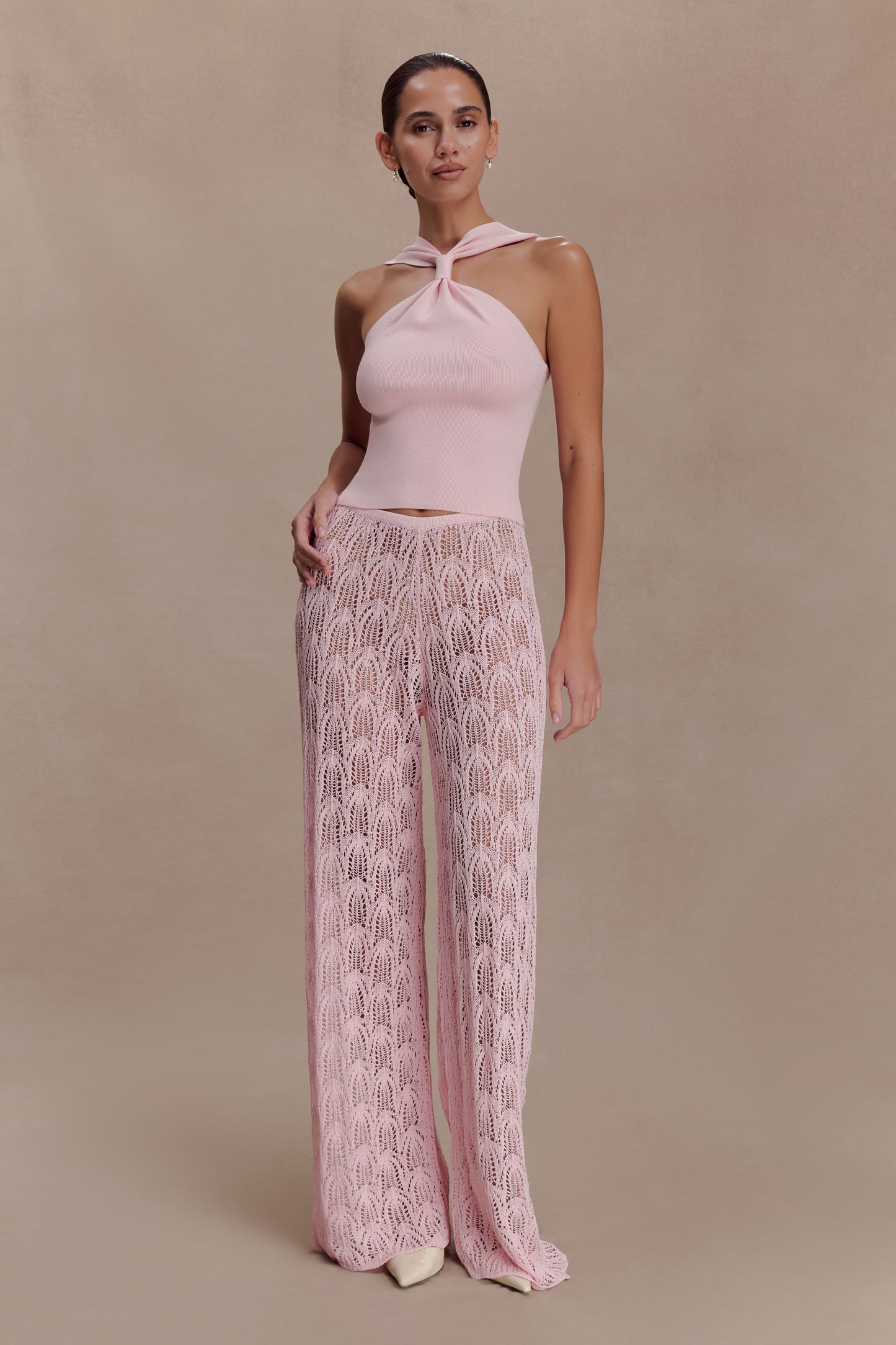 Angelika Twist Front Knit Top - Baby Pink