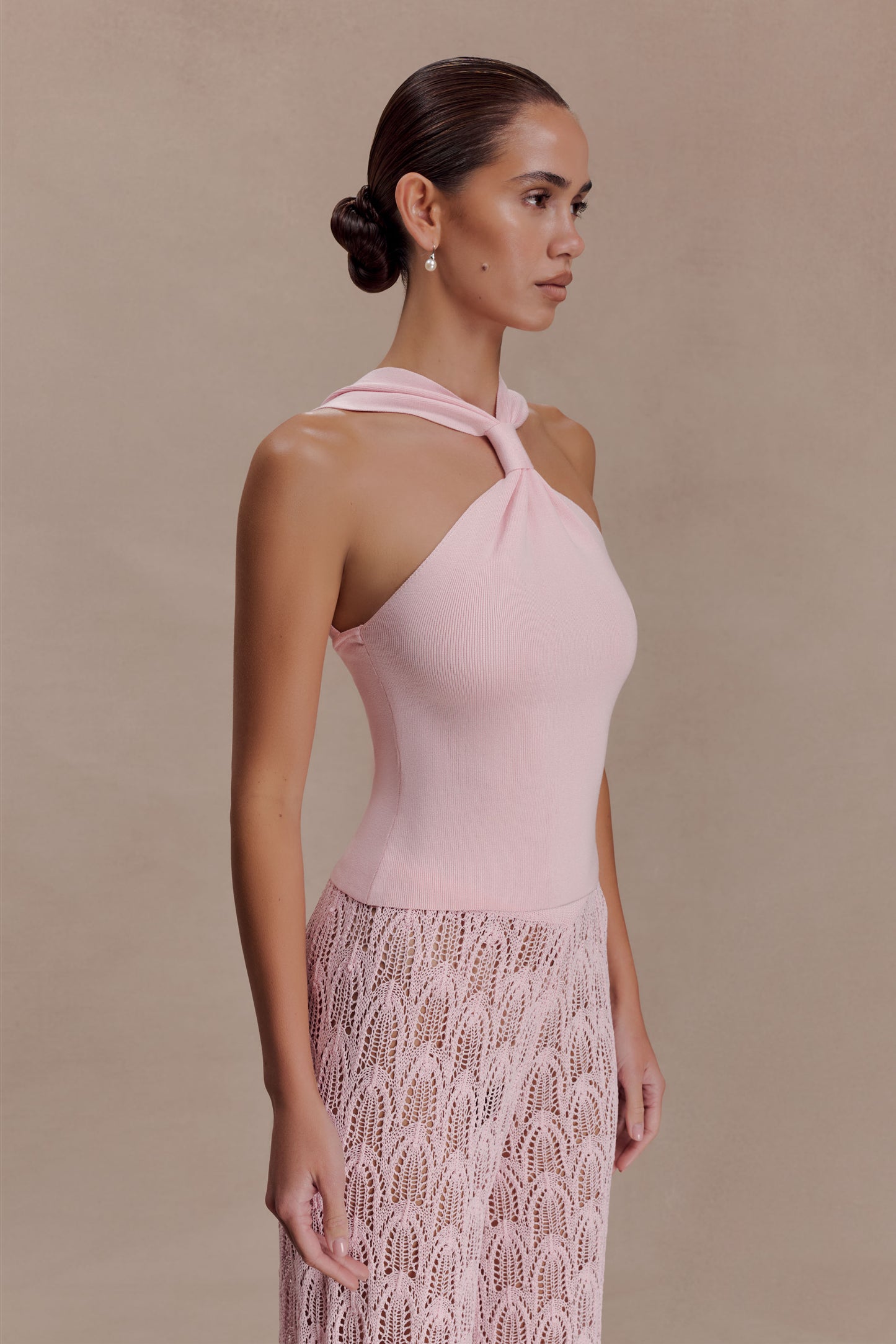 Angelika Twist Front Knit Top - Baby Pink