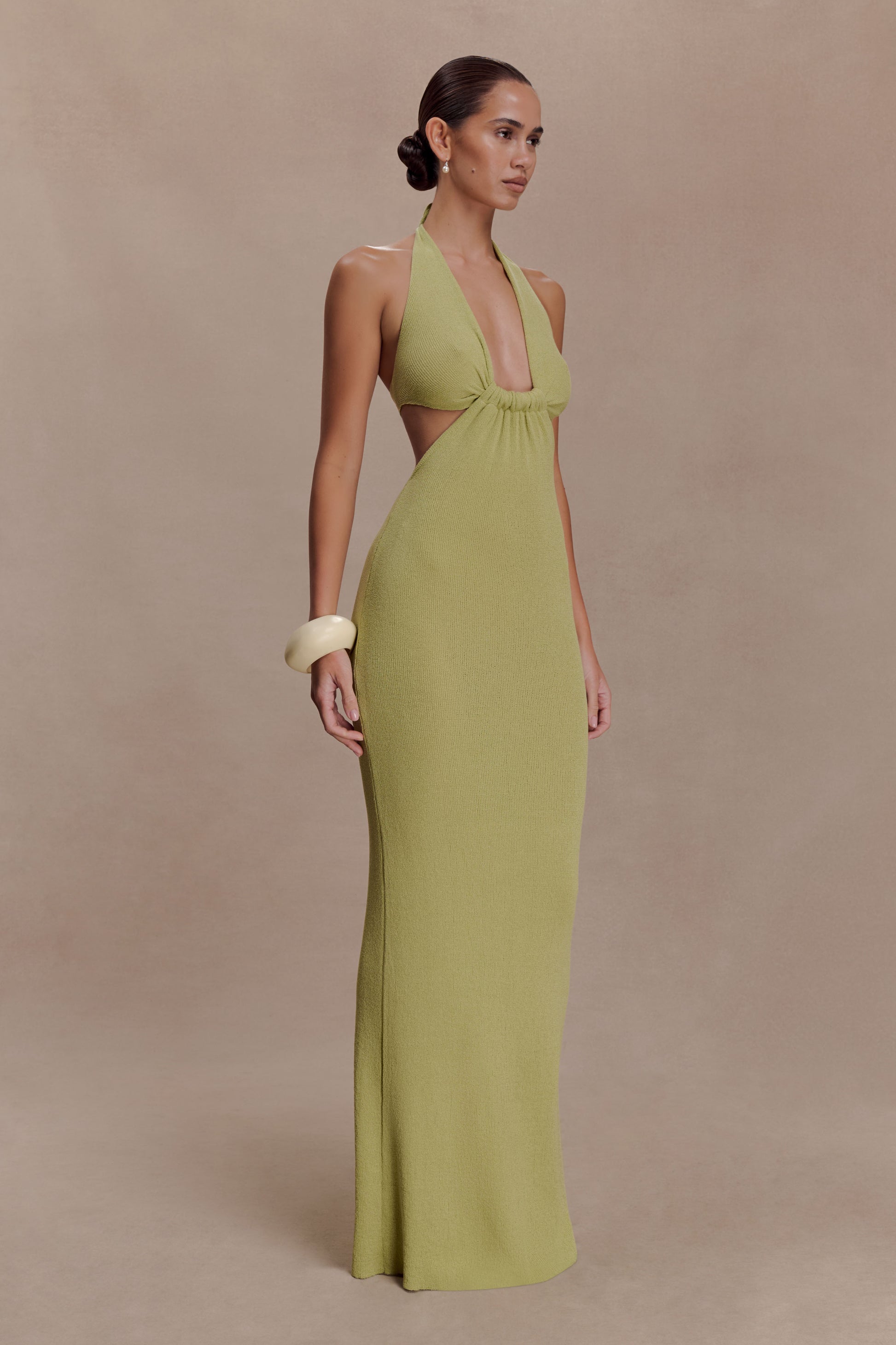 Theresea Halter Knit Maxi Dress - Light Olive #3