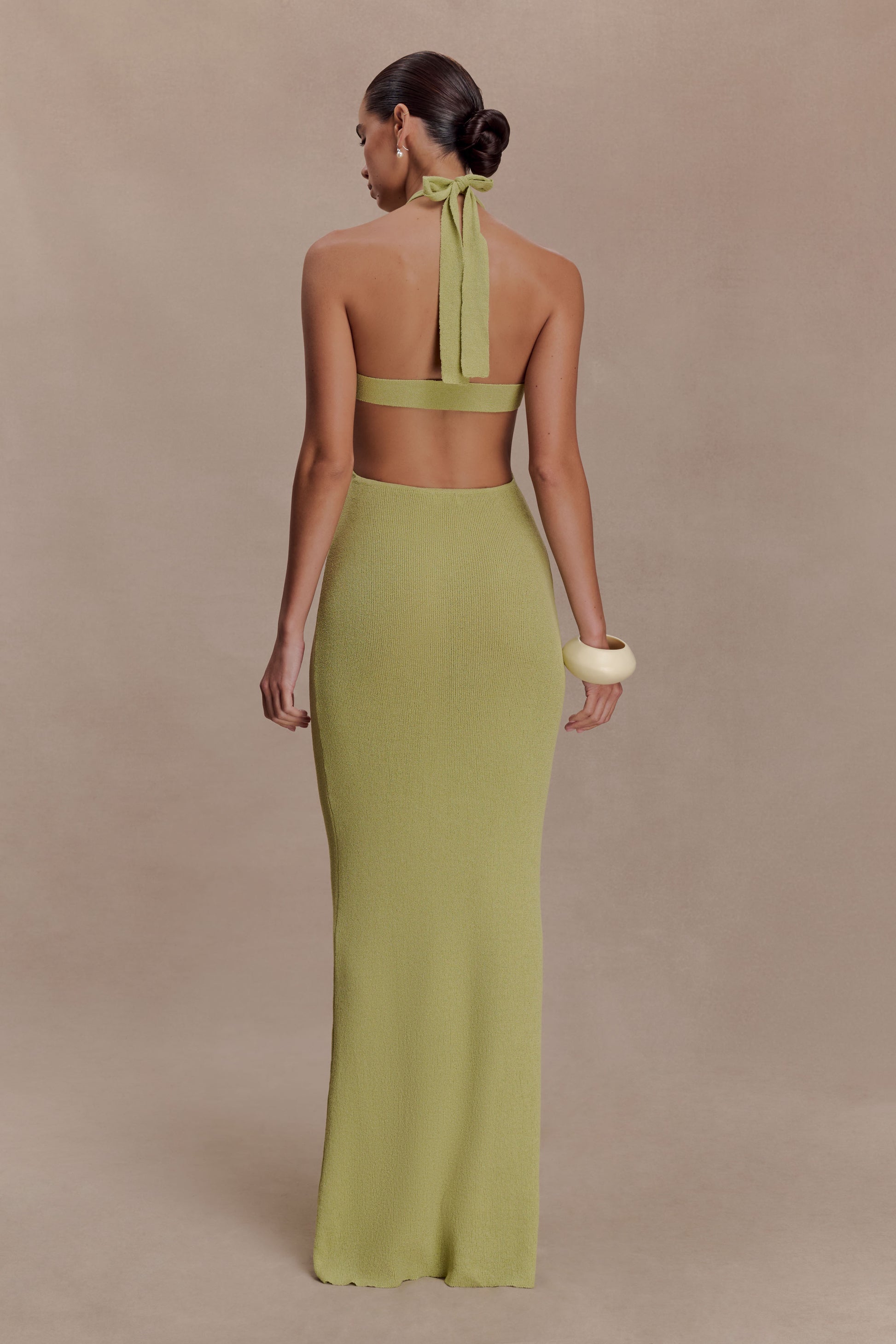 Theresea Halter Knit Maxi Dress - Light Olive #2