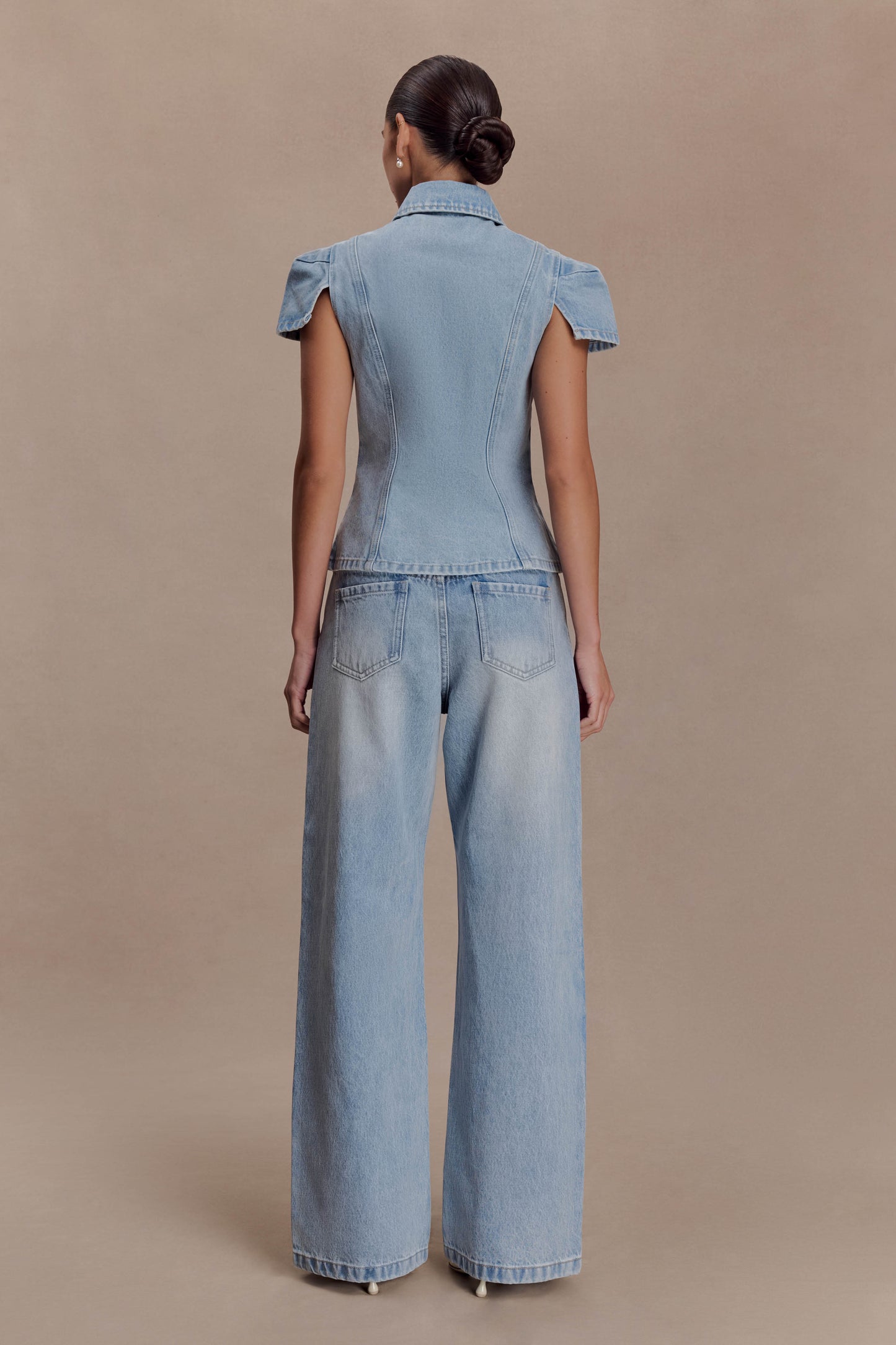 Perrie Mid Rise Straight Leg Tie Jeans - Washed Light Blue