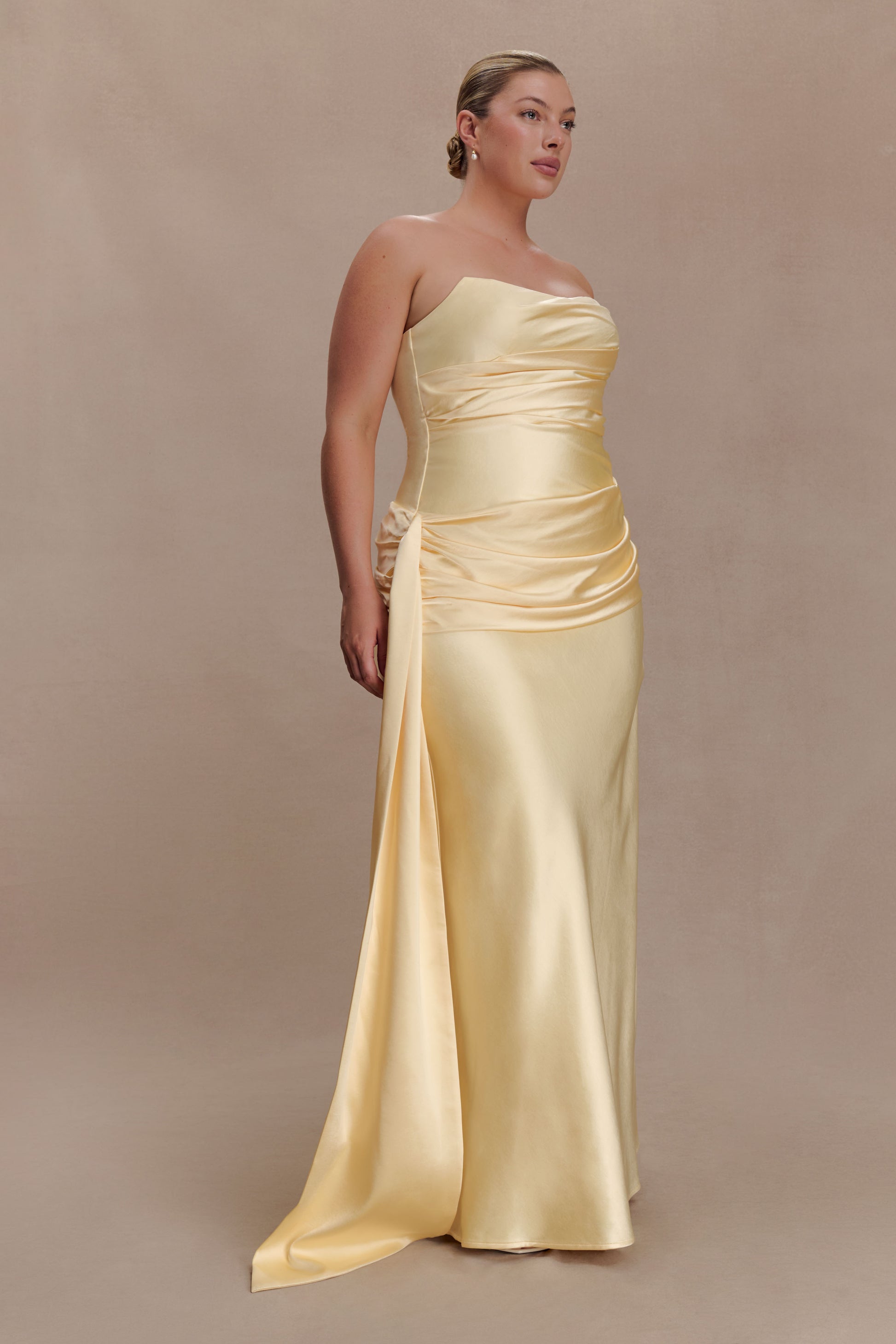 Sarah Strapless Maxi Dress With Waist Tie - Lemon #4