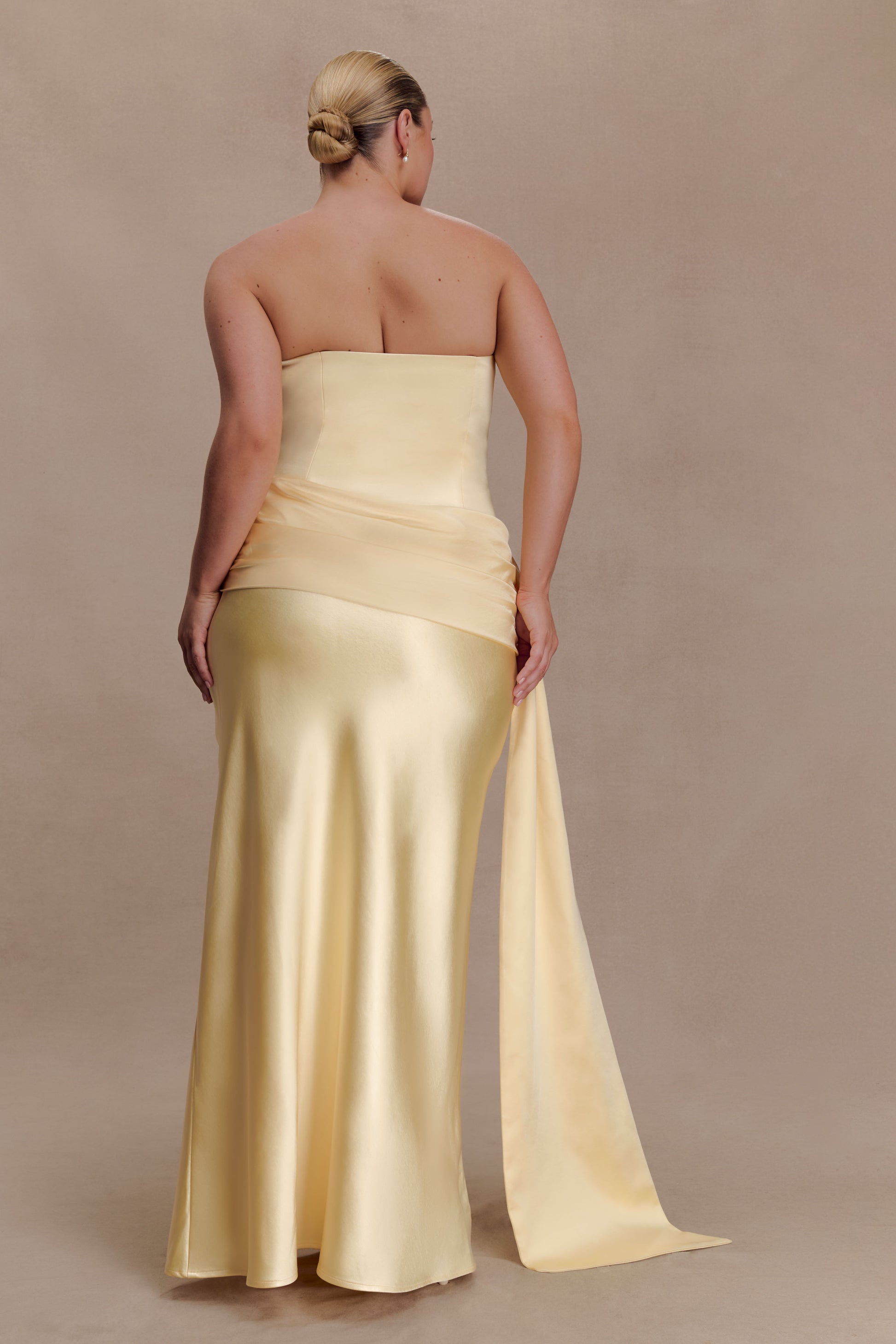 Sarah Strapless Maxi Dress With Waist Tie - Lemon #2