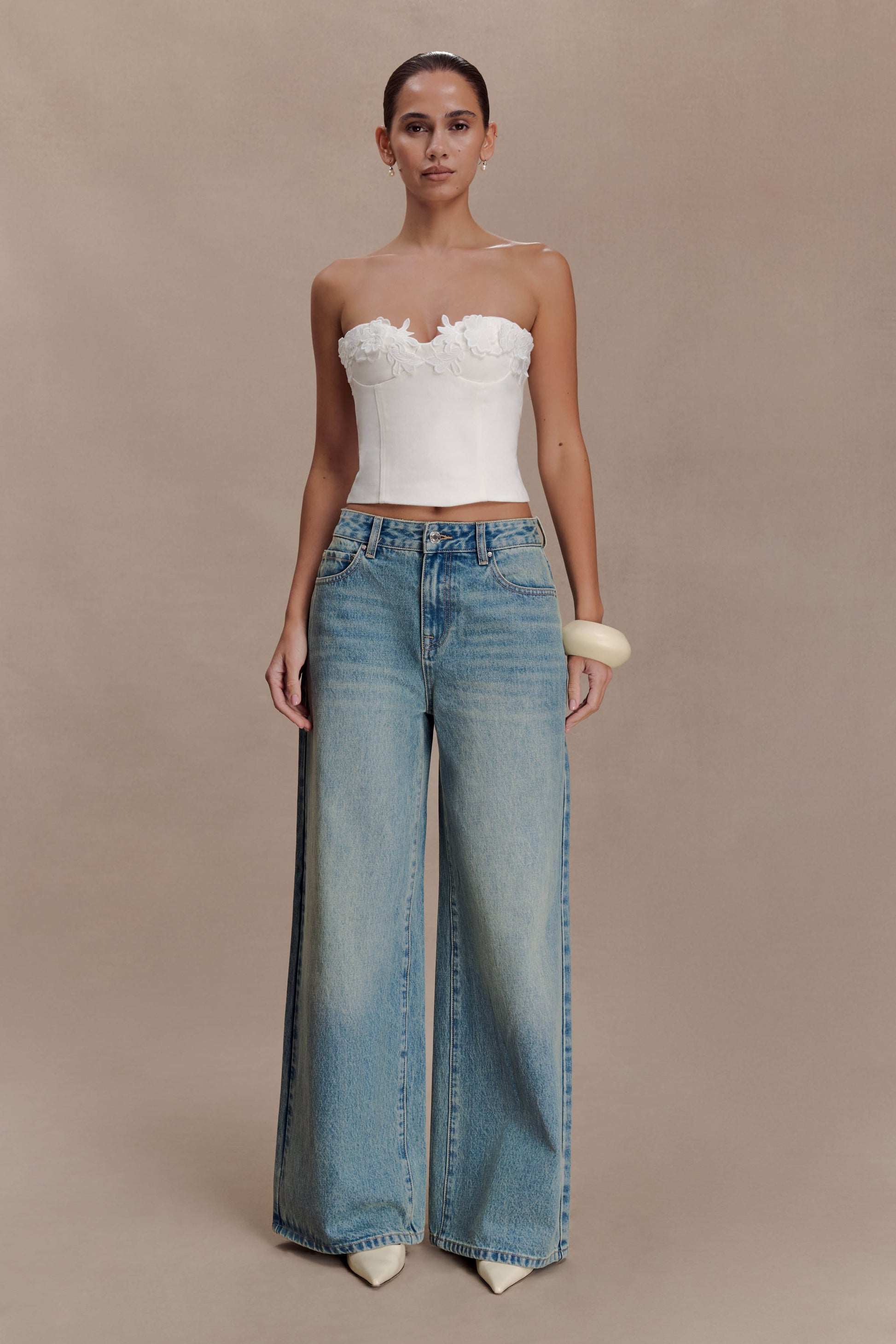 Melany Applique Denim Bustier - White #6