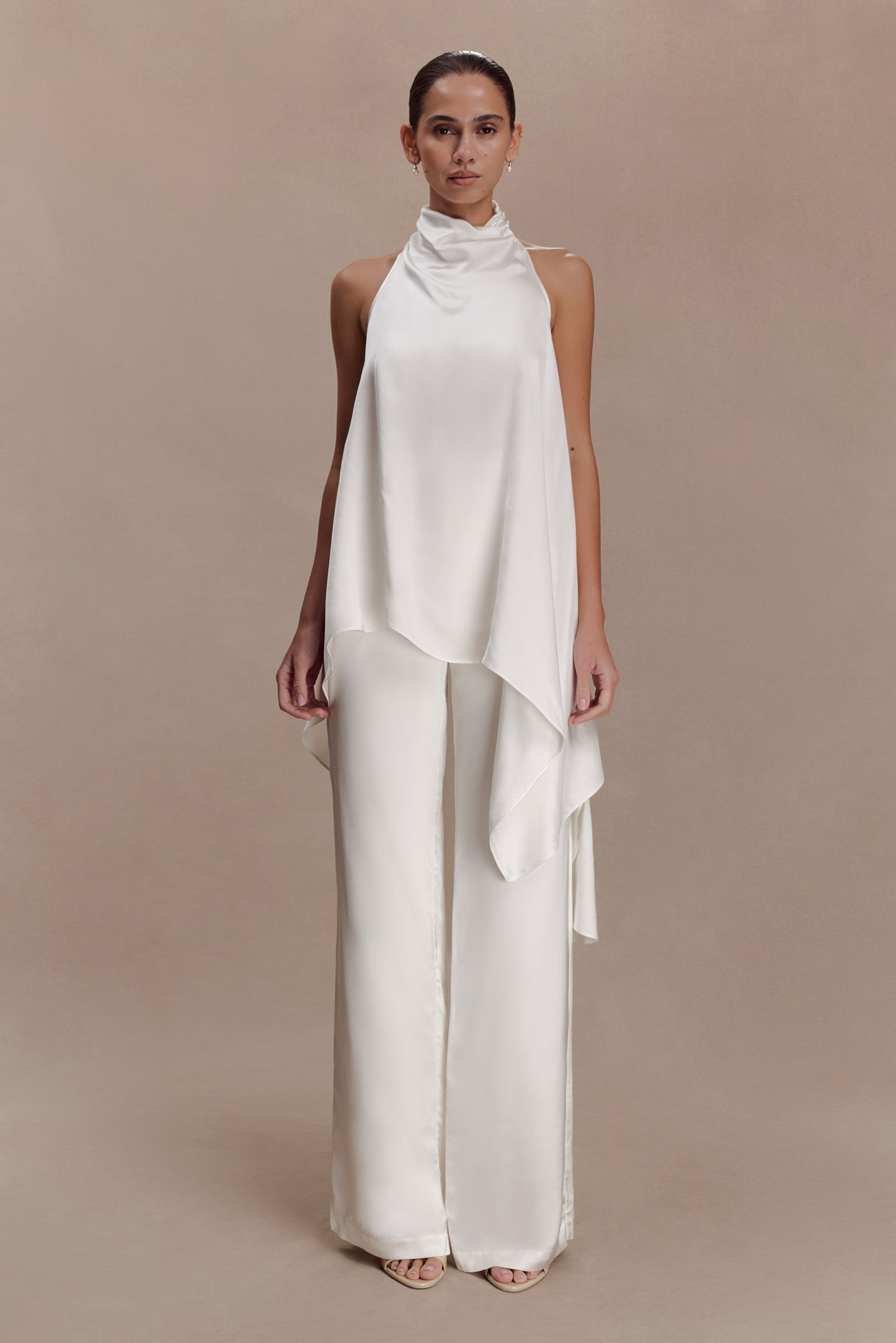 Sydney Straight Leg Satin Pants - Ivory