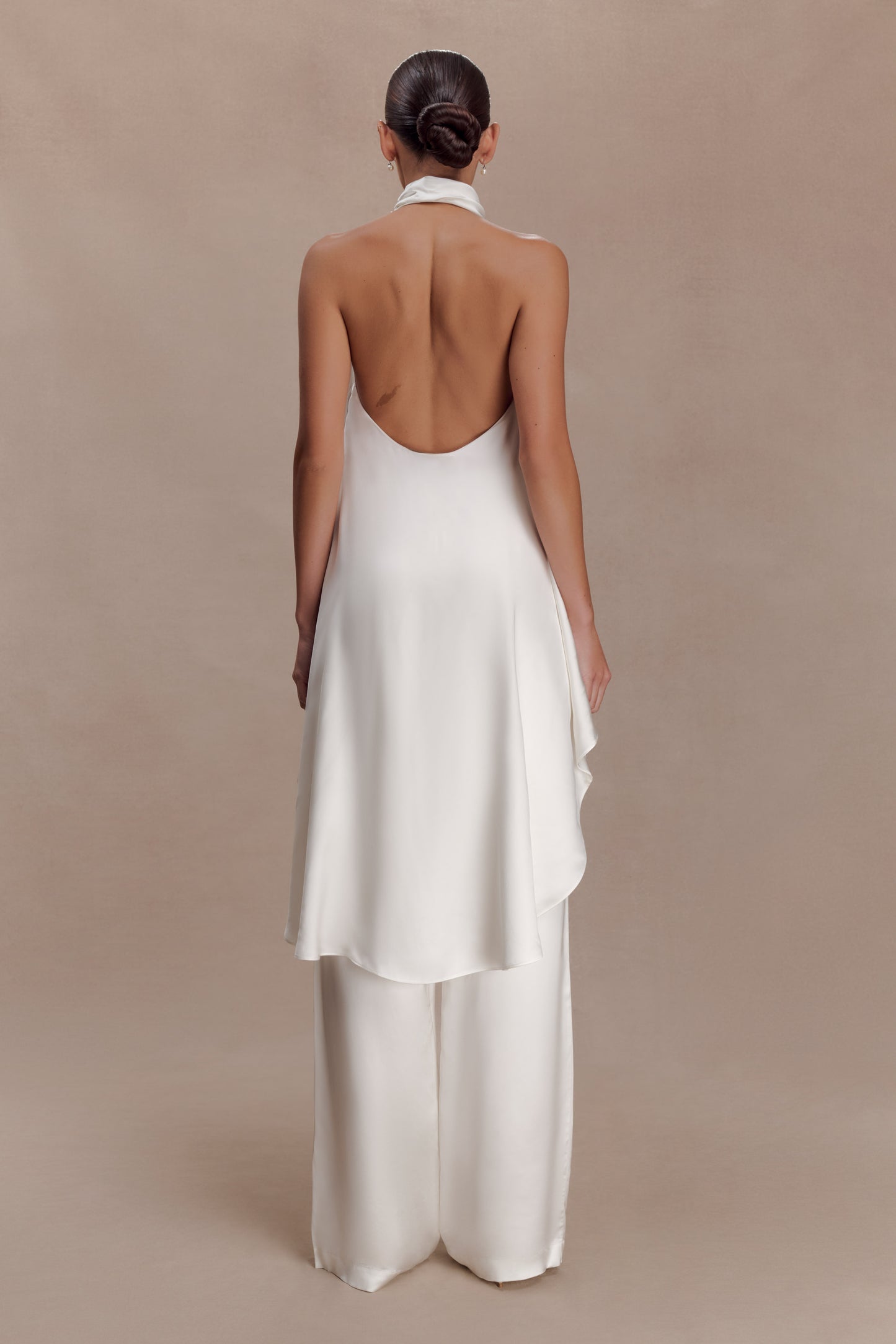 Sydney Asymmetrical Satin Halter Top - Ivory