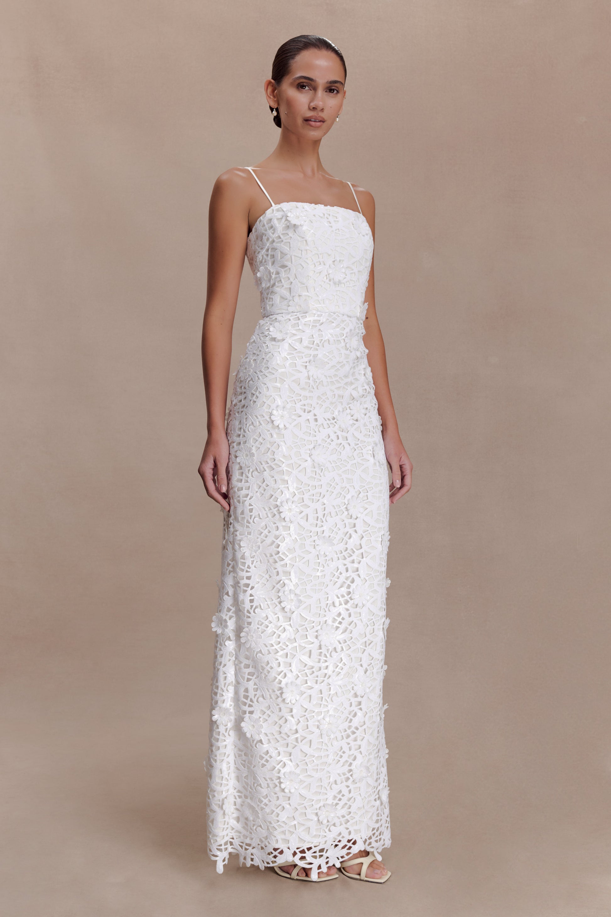 Josefa Sequin Lace Maxi Dress - White | MESHKI Josefa Sequin Lace Maxi Dress - White | MESHKI