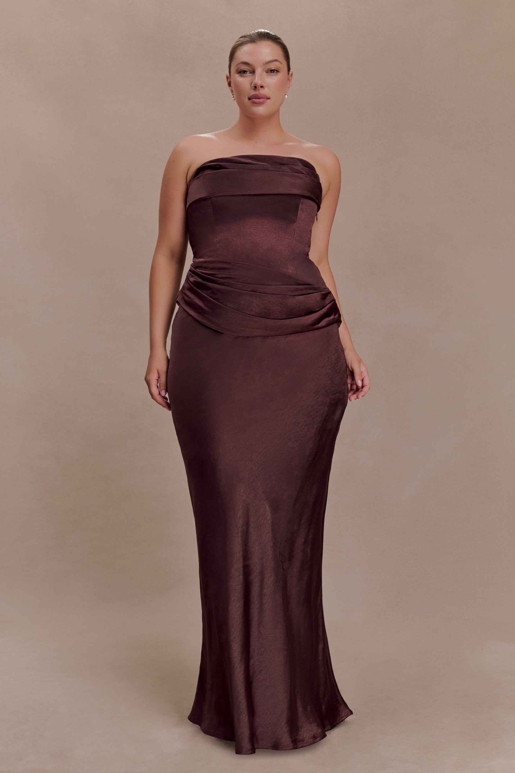 Jasmine Strapless Satin Maxi Dress - Dark Chocolate #3