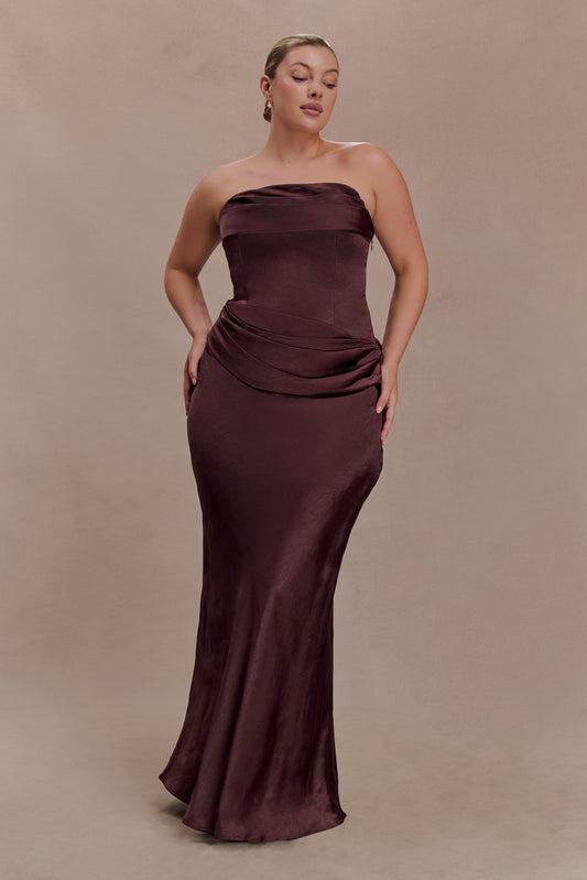 Jasmine Strapless Satin Maxi Dress - Dark Chocolate