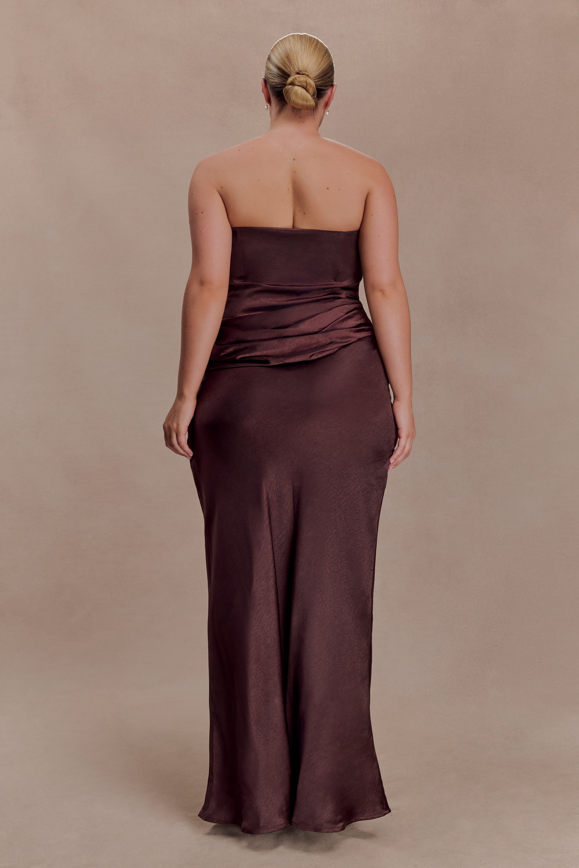 Jasmine Strapless Satin Maxi Dress - Dark Chocolate #2